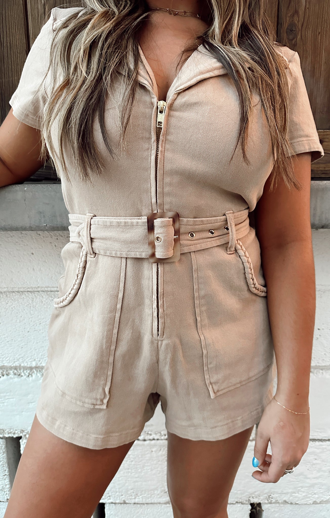 Women's Zip-Front Outlaw Romper with Cargo Pockets - Tanline