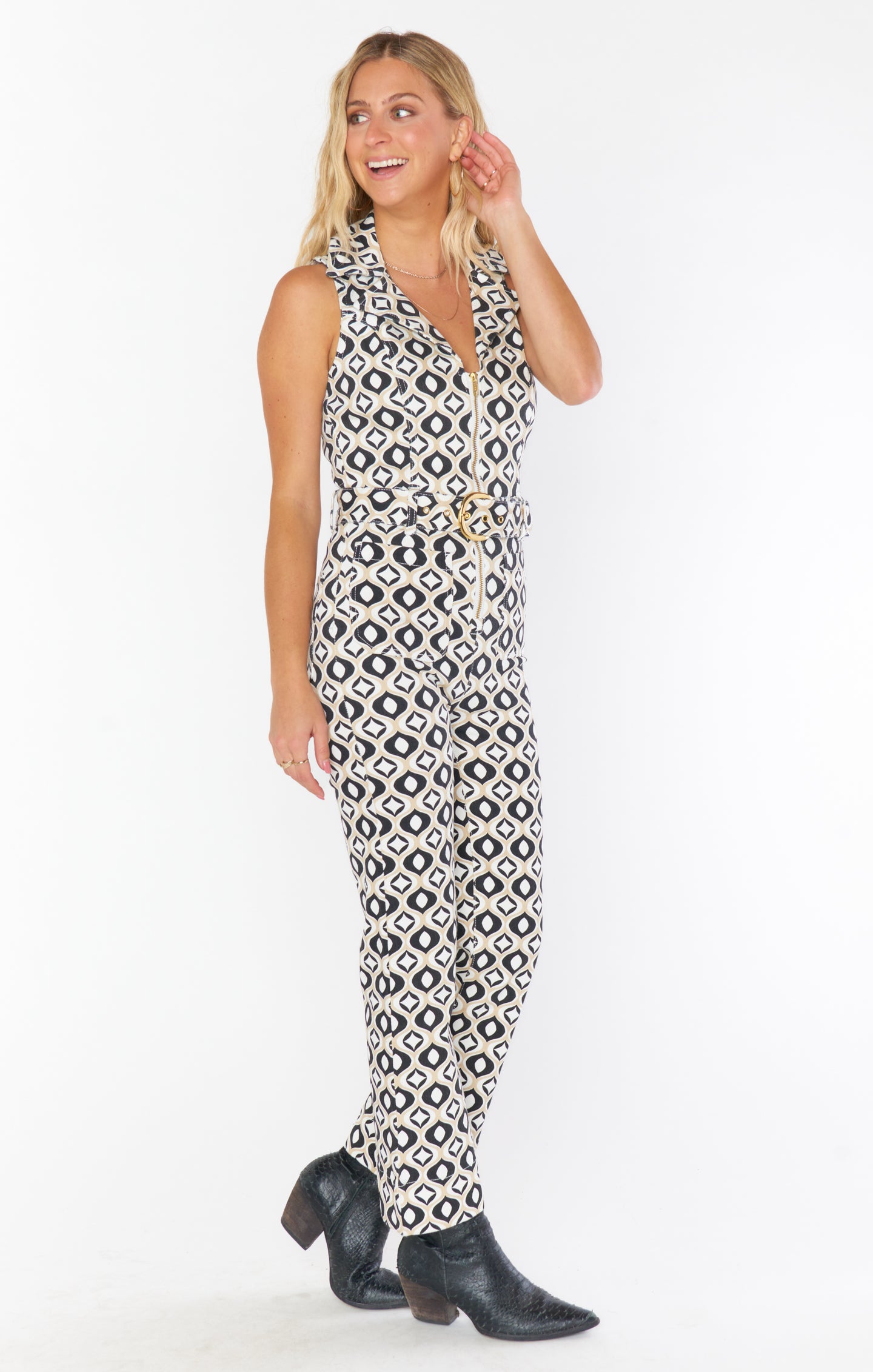 70s Retro Denim Jumpsuit - Cropped Wide Leg with Belted Waist
