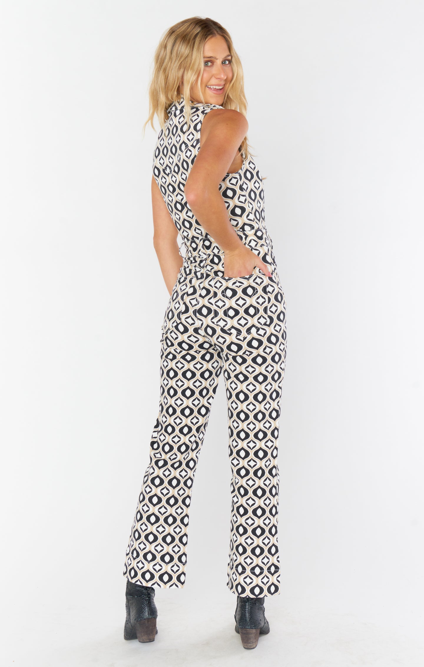 70s Retro Denim Jumpsuit - Cropped Wide Leg with Belted Waist