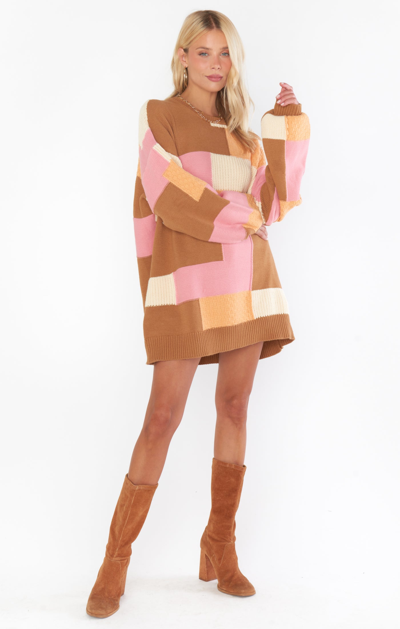 Ember Patchwork Knit Sweater - Oversized Tunic Crewneck