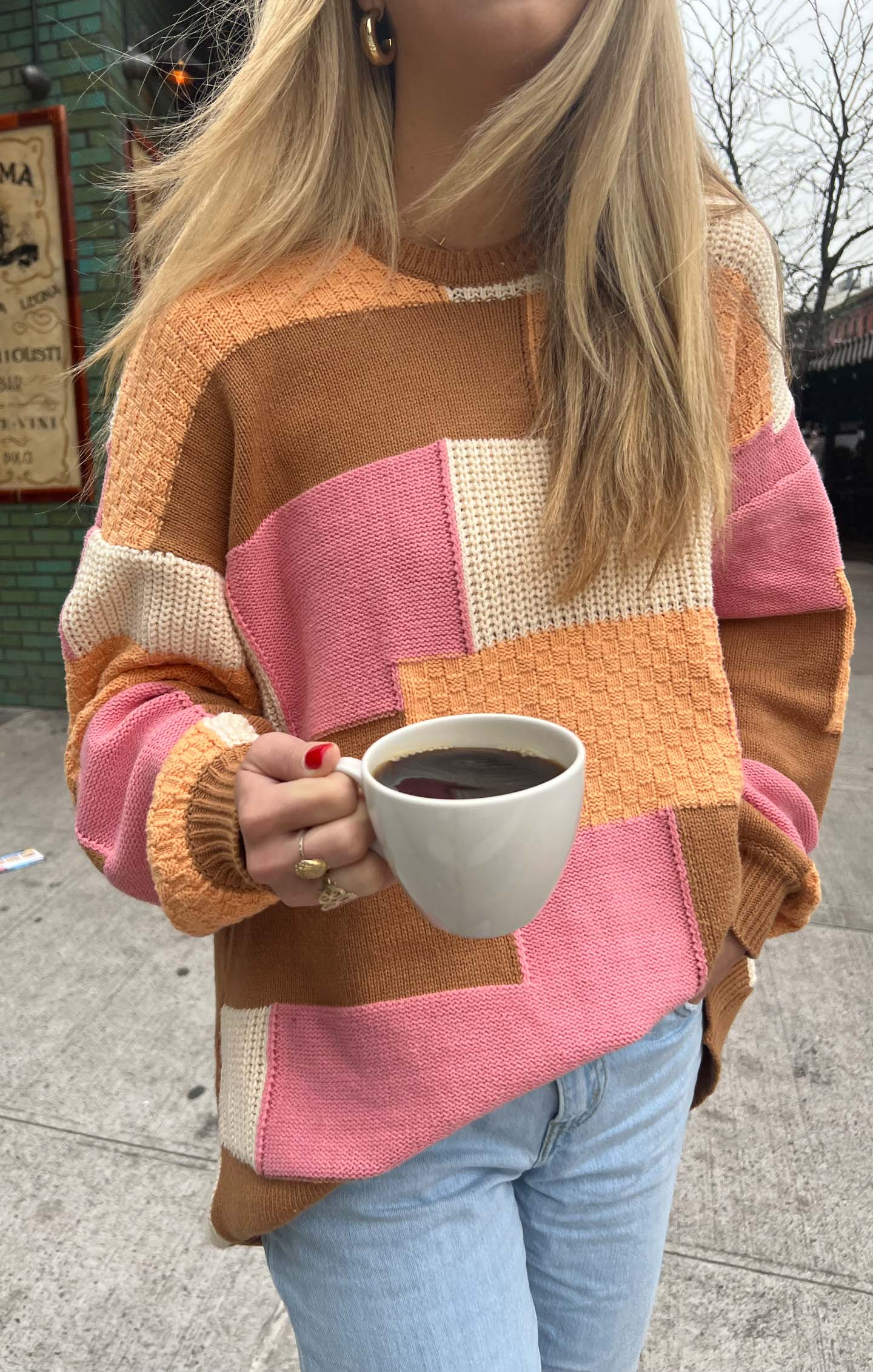 Ember Patchwork Knit Sweater - Oversized Tunic Crewneck