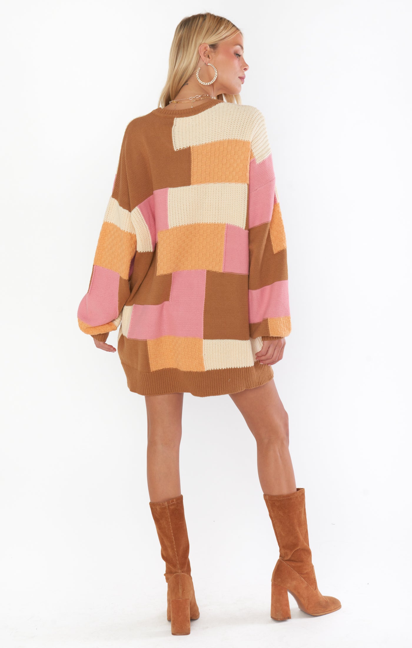 Ember Patchwork Knit Sweater - Oversized Tunic Crewneck