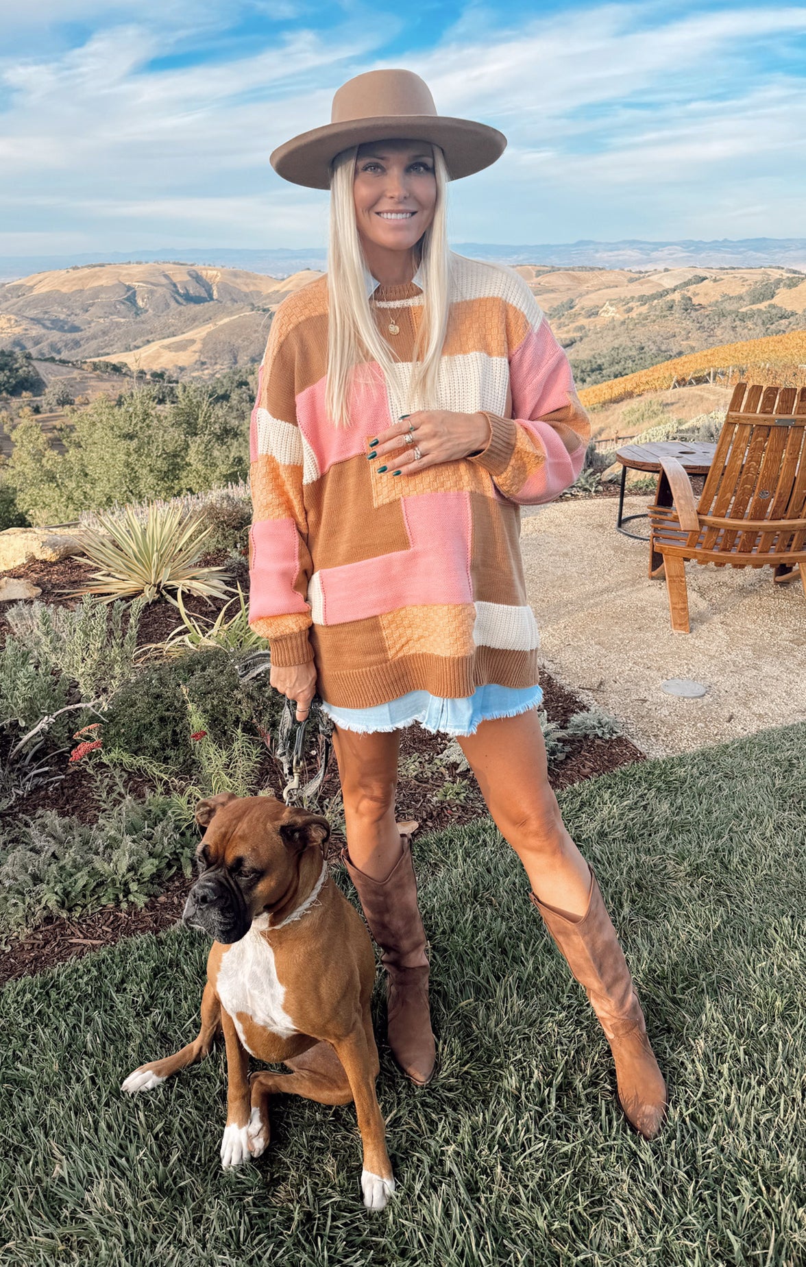 Ember Patchwork Knit Sweater - Oversized Tunic Crewneck