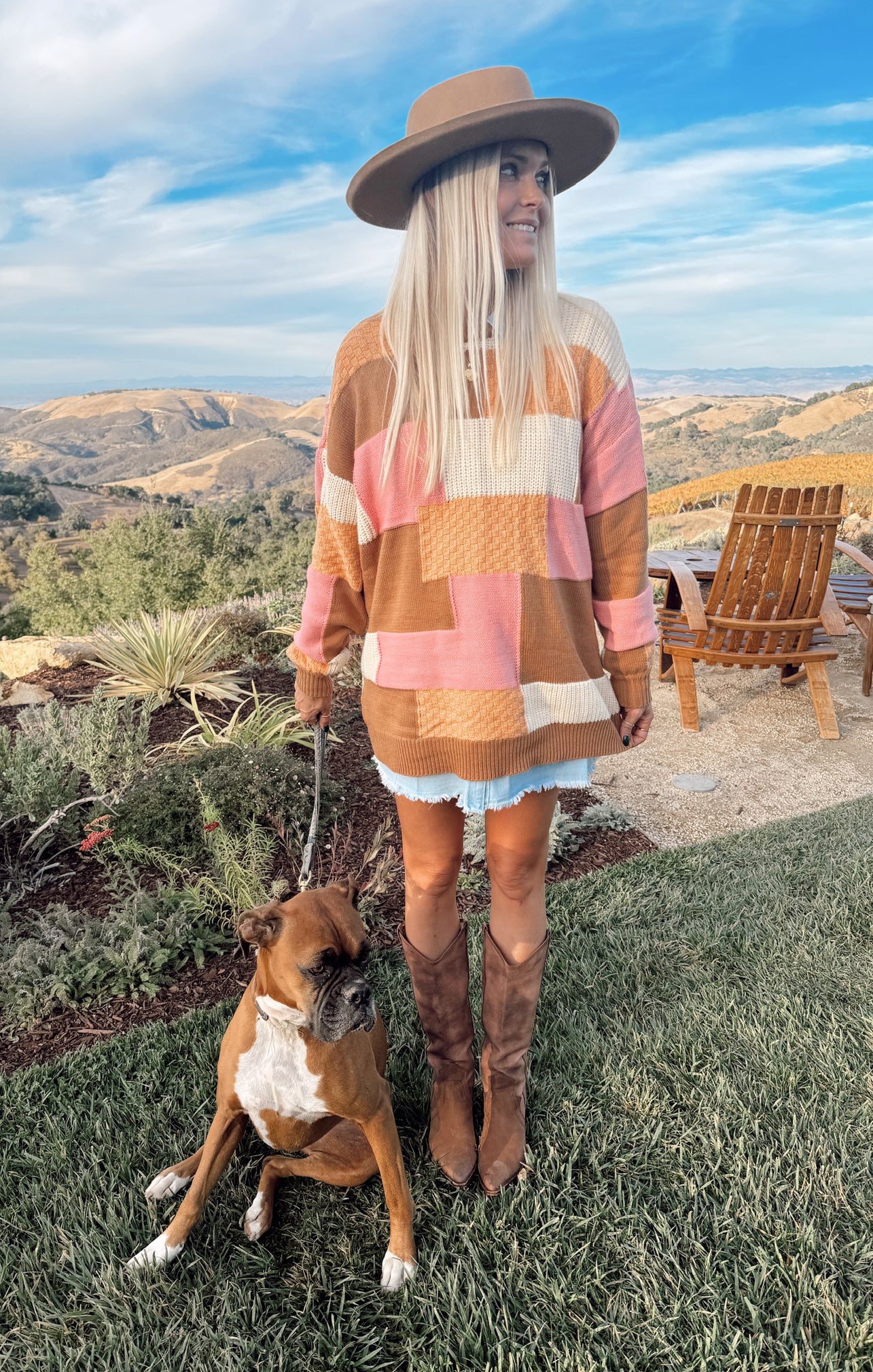 Ember Patchwork Knit Sweater - Oversized Tunic Crewneck