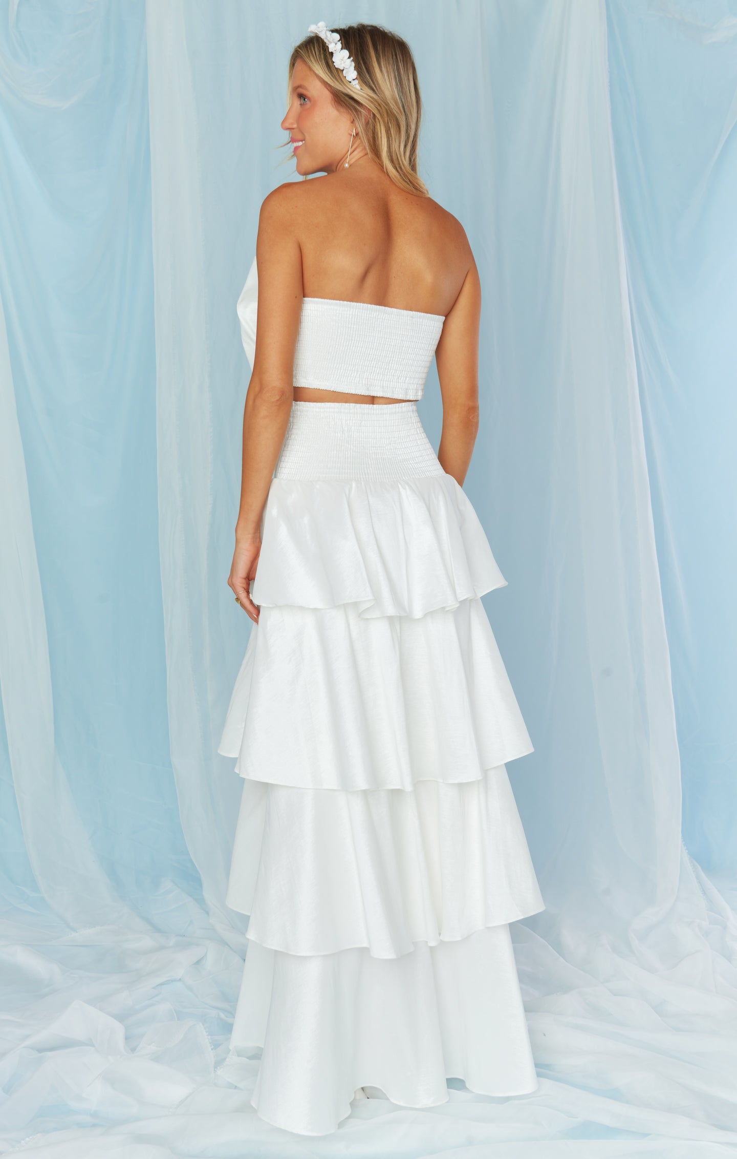 White Taffeta Bow Top for Brides - Smocked Back & Elastic Fit