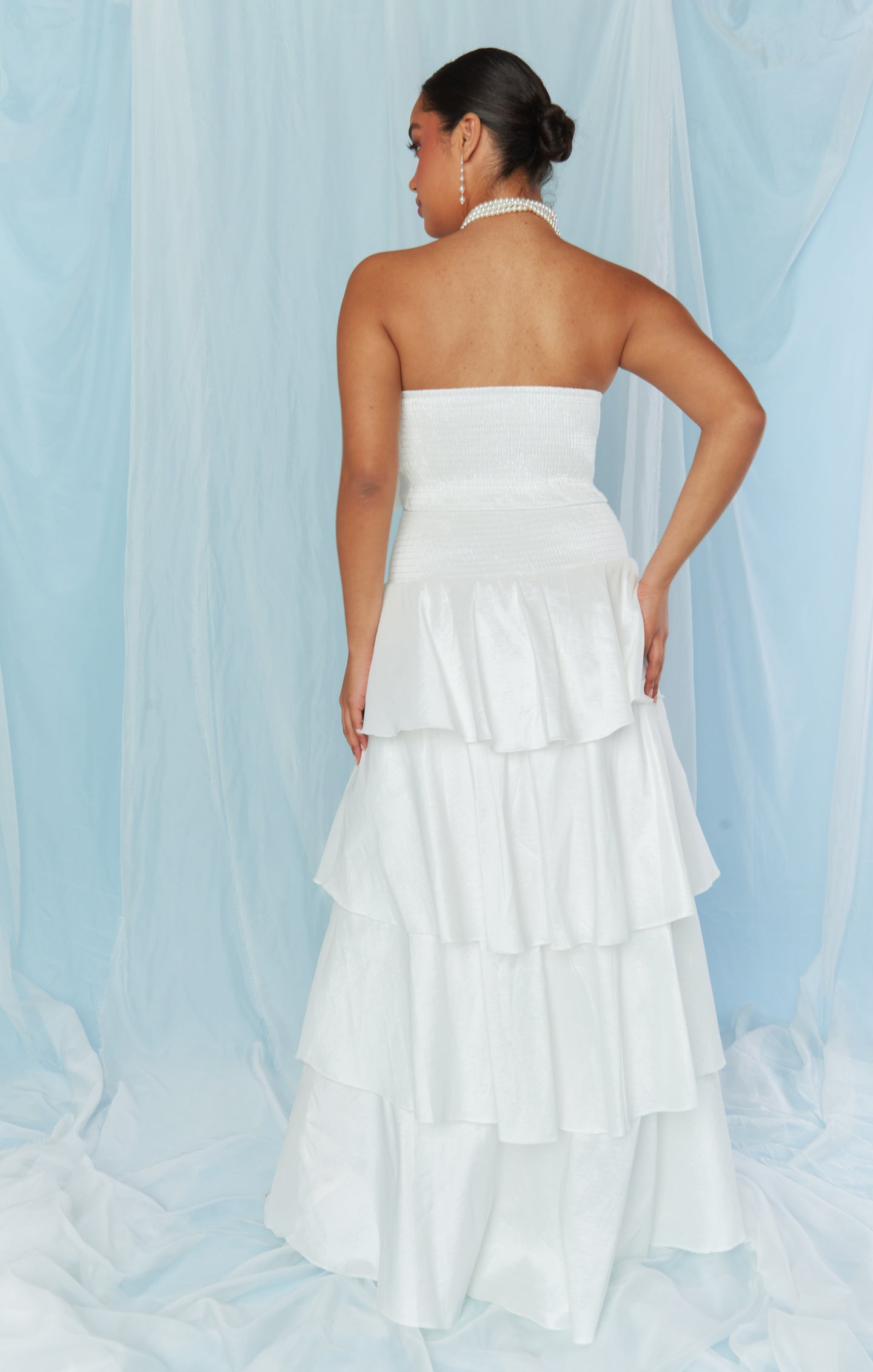 White Taffeta Bow Top for Brides - Smocked Back & Elastic Fit
