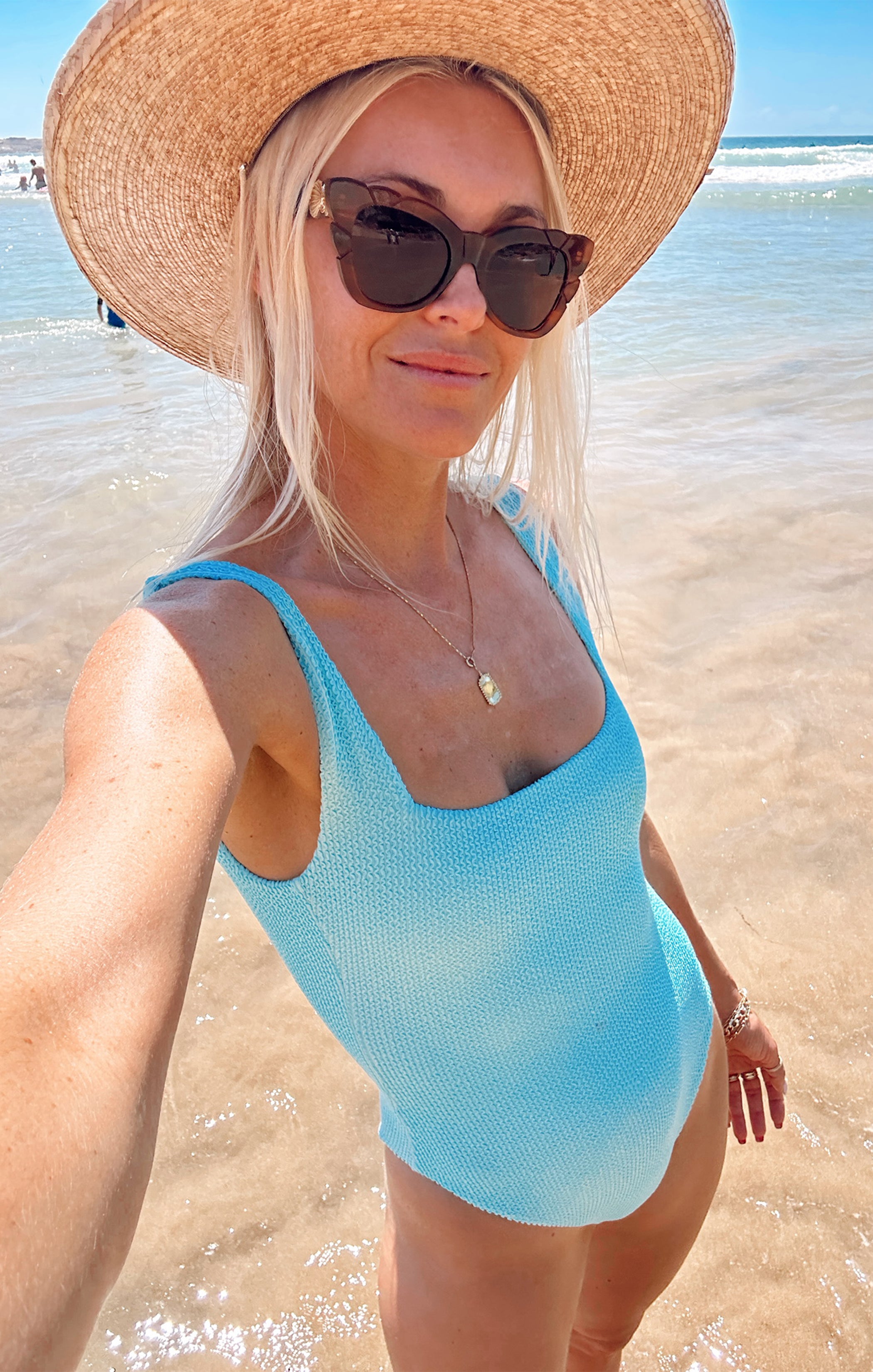 Sky Blue Scrunch One Piece Swimsuit with Scoop Back