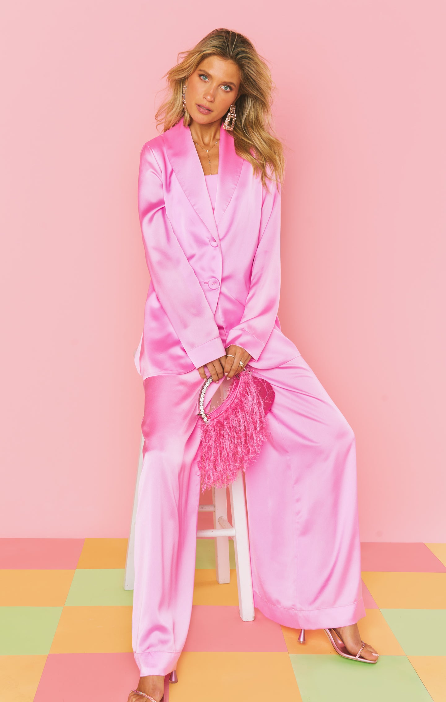 Felix Pink Satin Blazer for Women - Luxe Button-Up Jacket