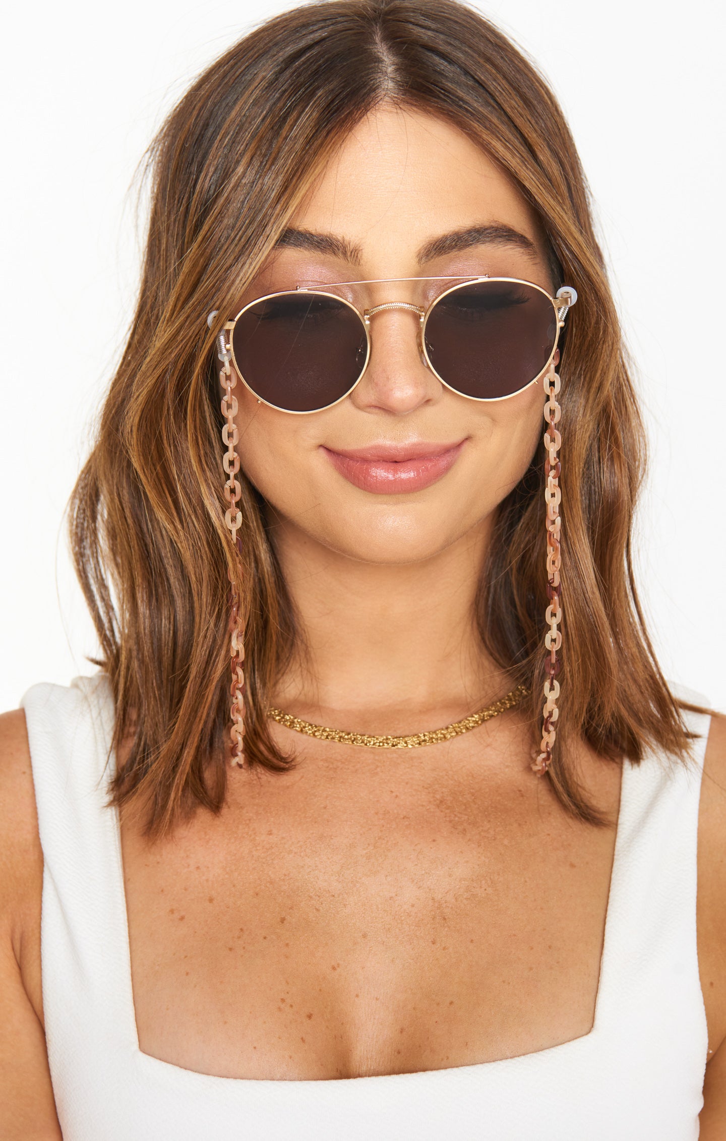 Beige Tortoise Sunglasses Chain for Stylish Eyewear Security