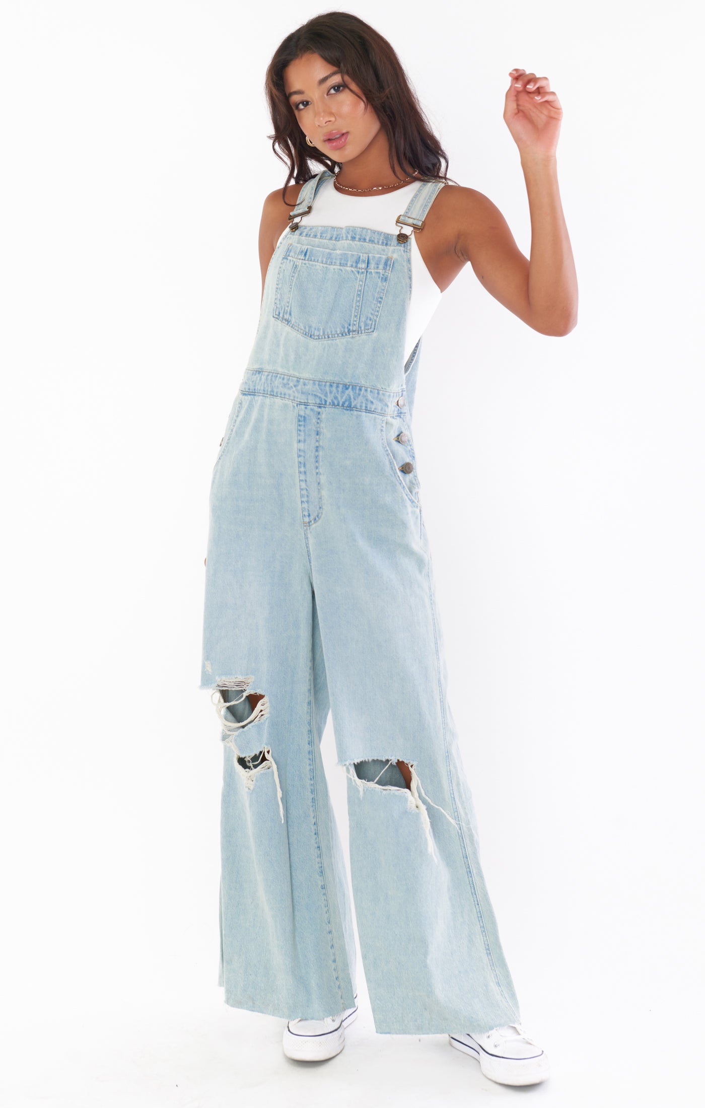Trenton Distressed Denim Overalls in Faded Indigo