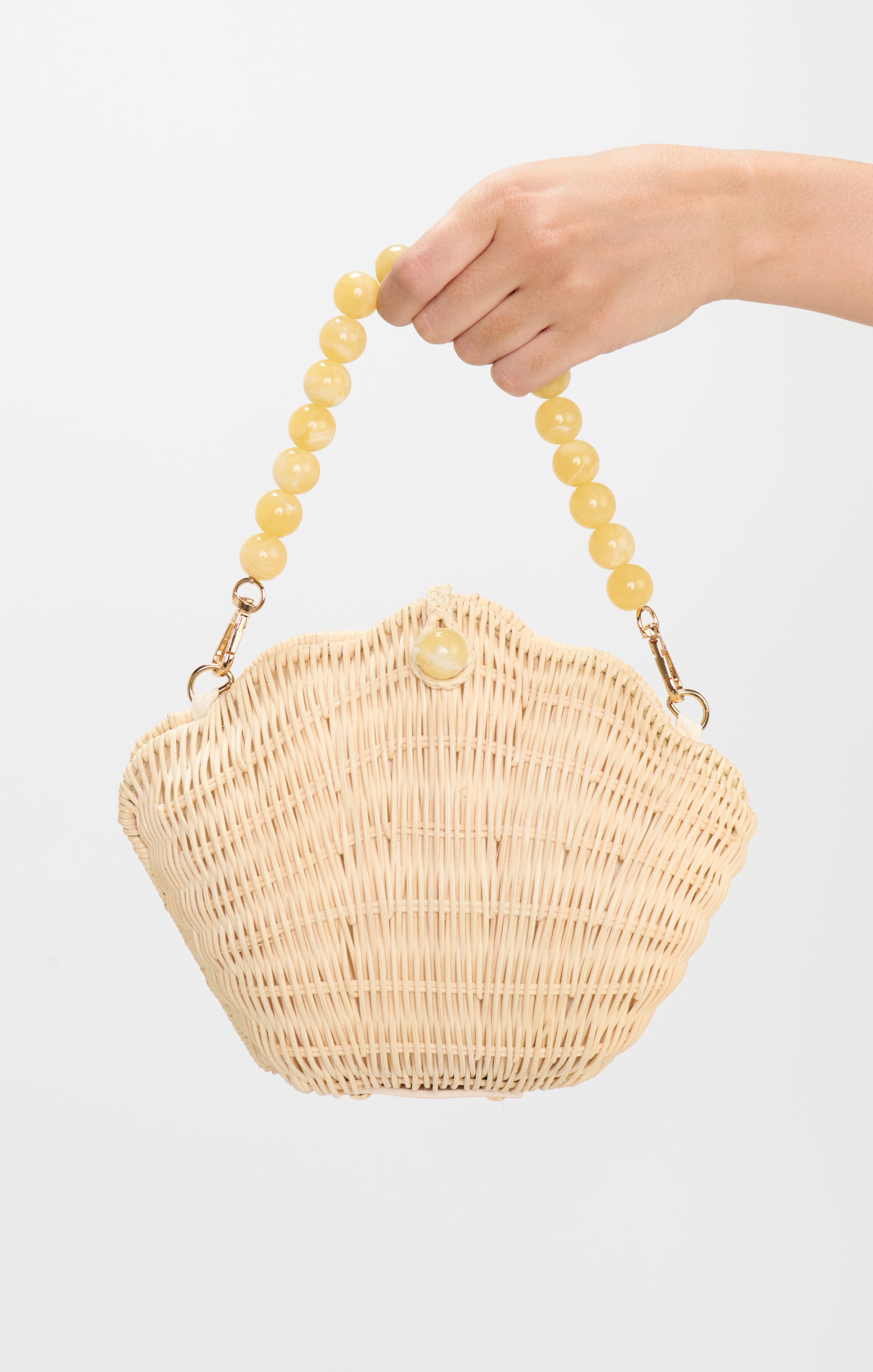 Natural Shell Handbag Corsica – Pearl Beaded Handle & Gold Chain Strap