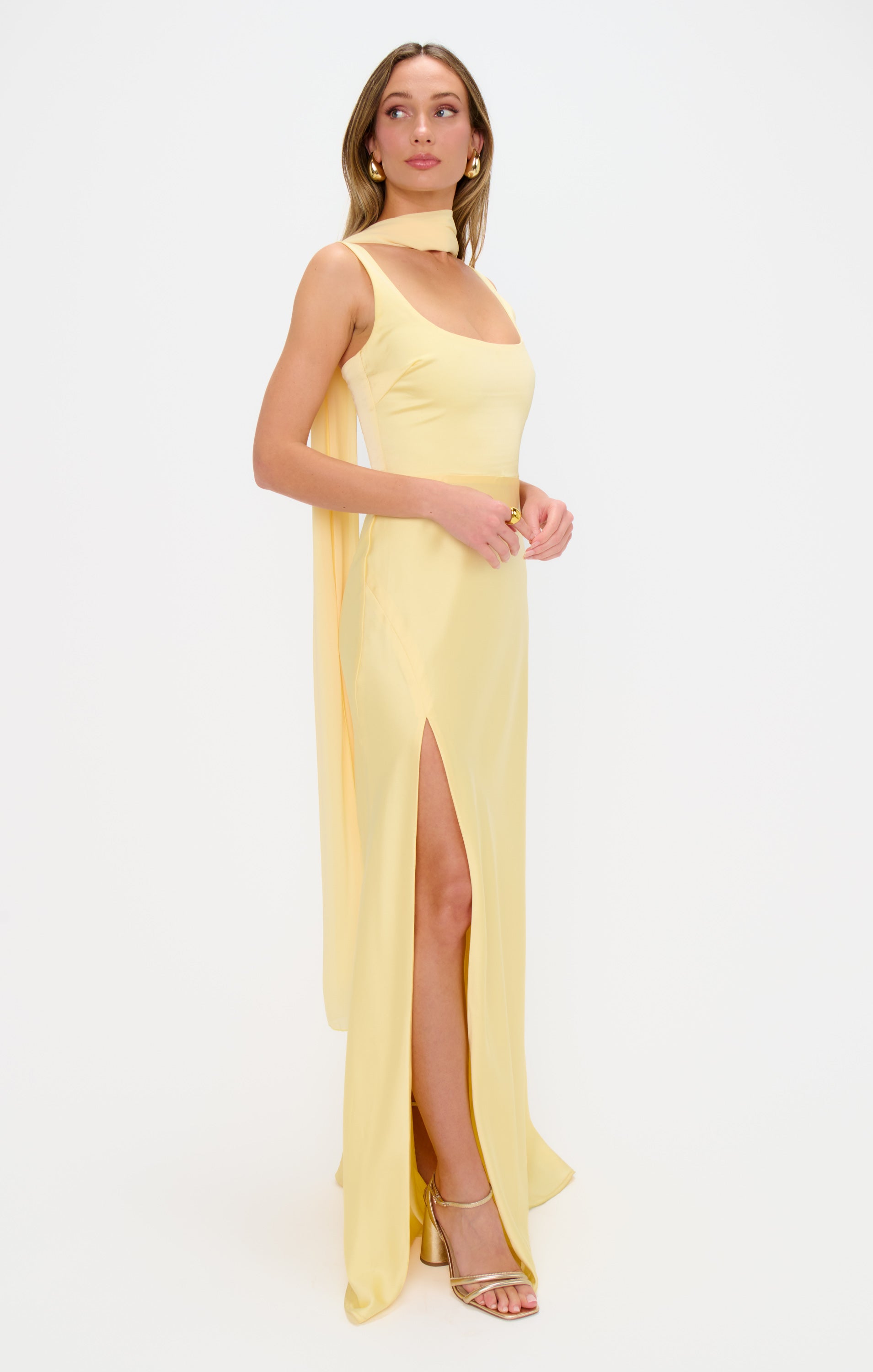 Pale Yellow Chiffon Soiree Shawl for Evening Gowns