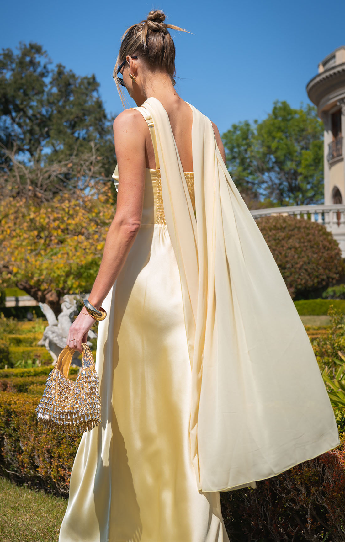 Pale Yellow Chiffon Soiree Shawl for Evening Gowns