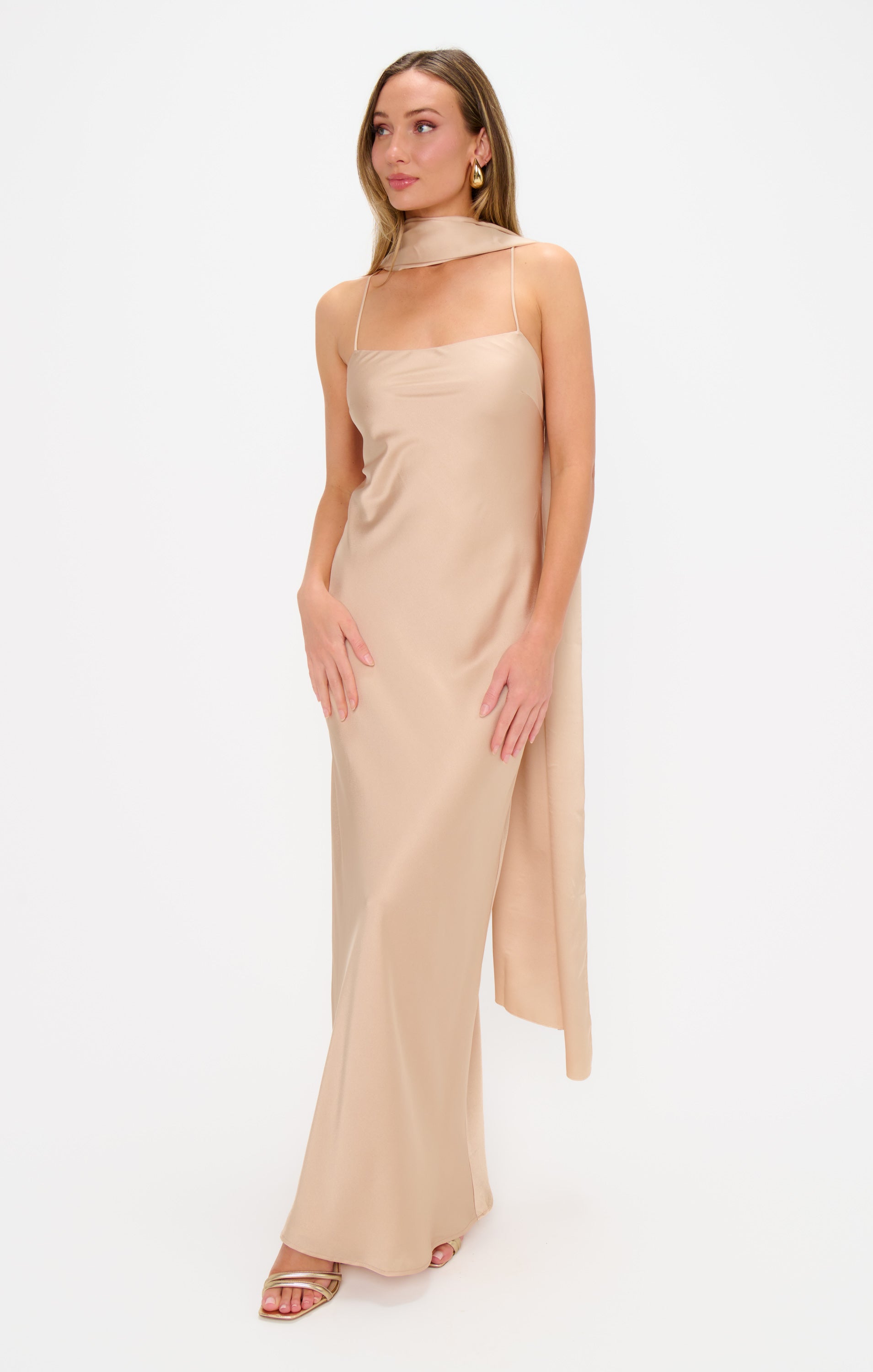 Champagne Luxe Satin Soiree Shawl for Evening Gowns