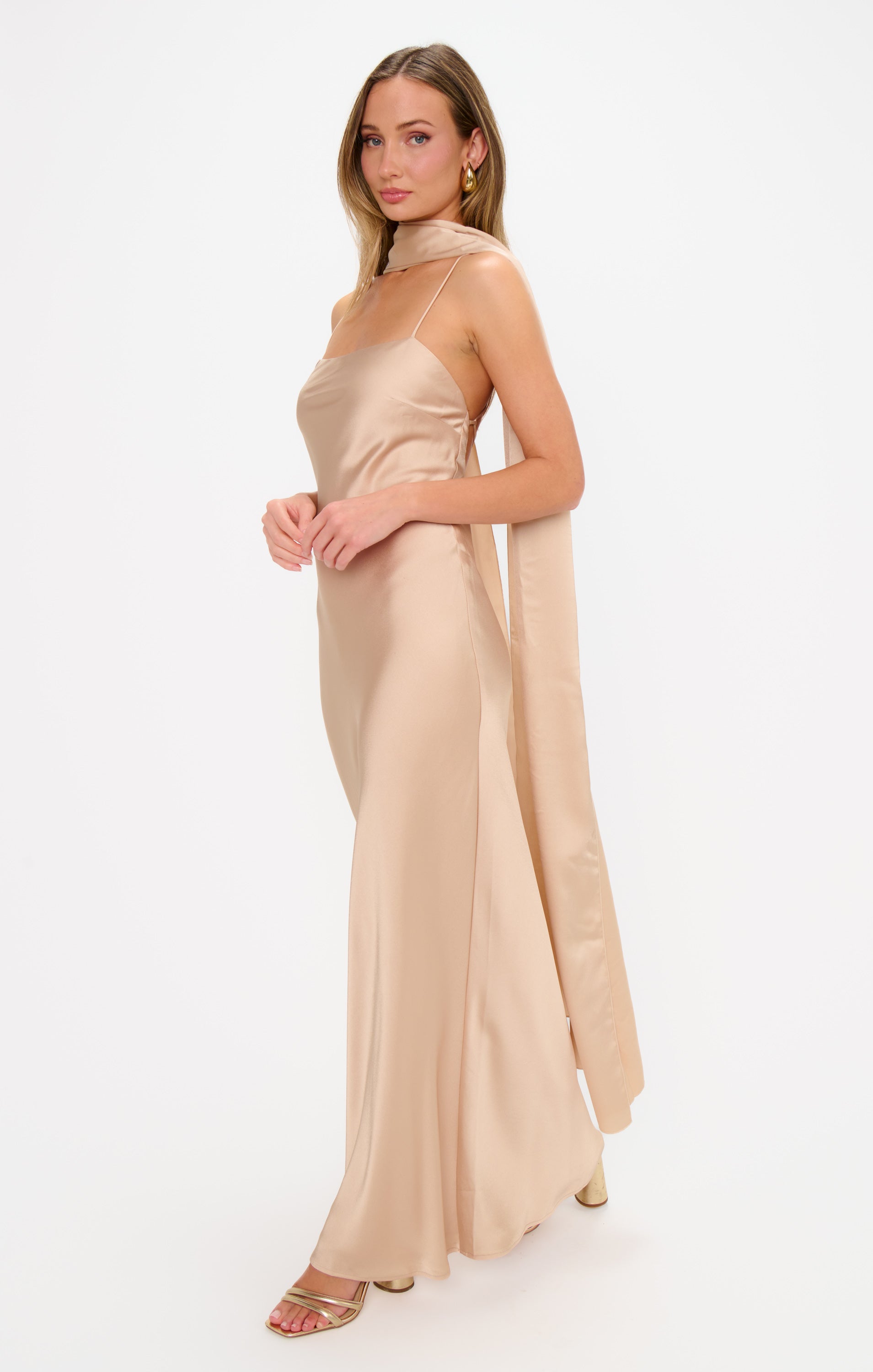 Champagne Luxe Satin Soiree Shawl for Evening Gowns