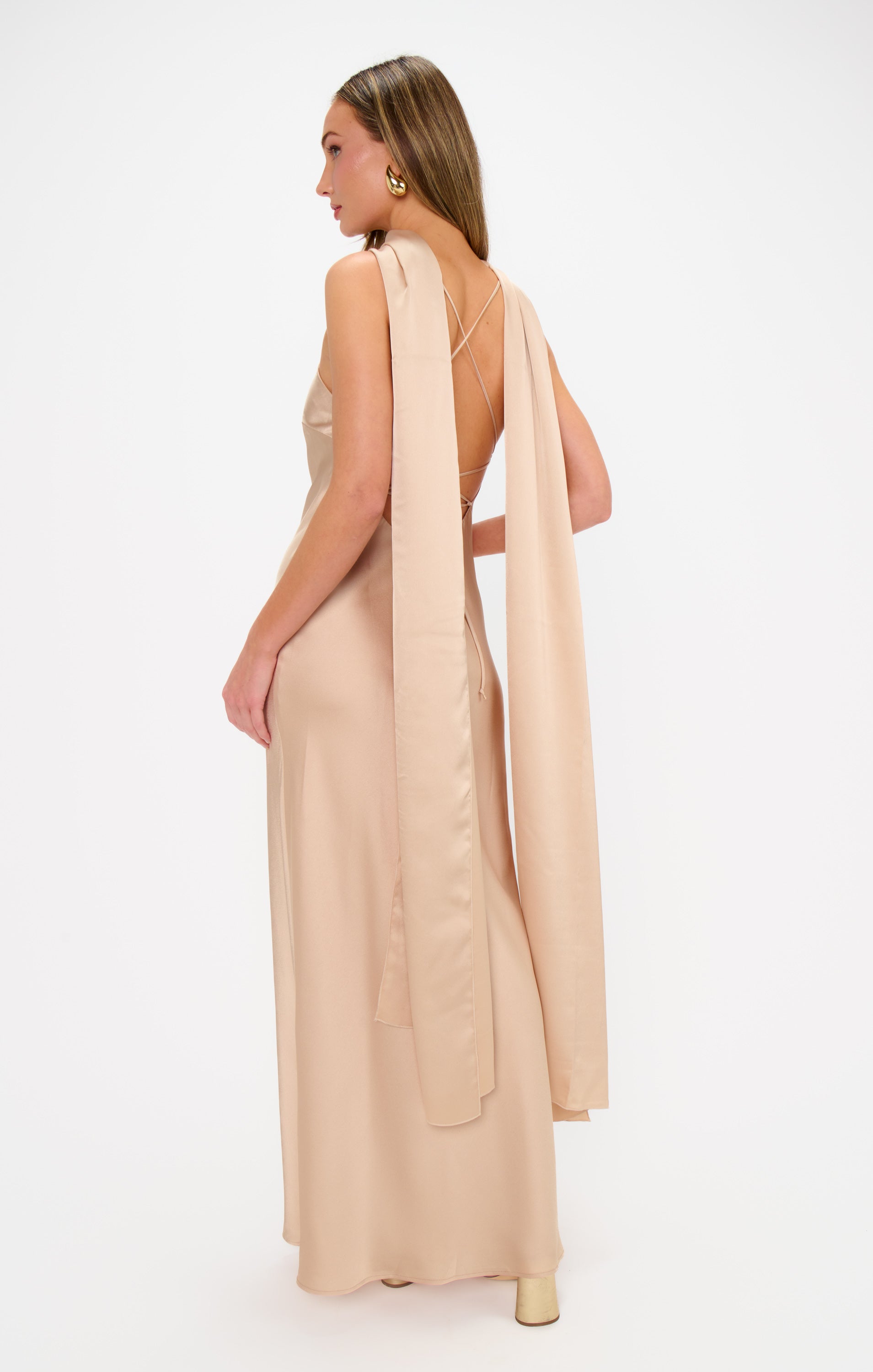 Champagne Luxe Satin Soiree Shawl for Evening Gowns