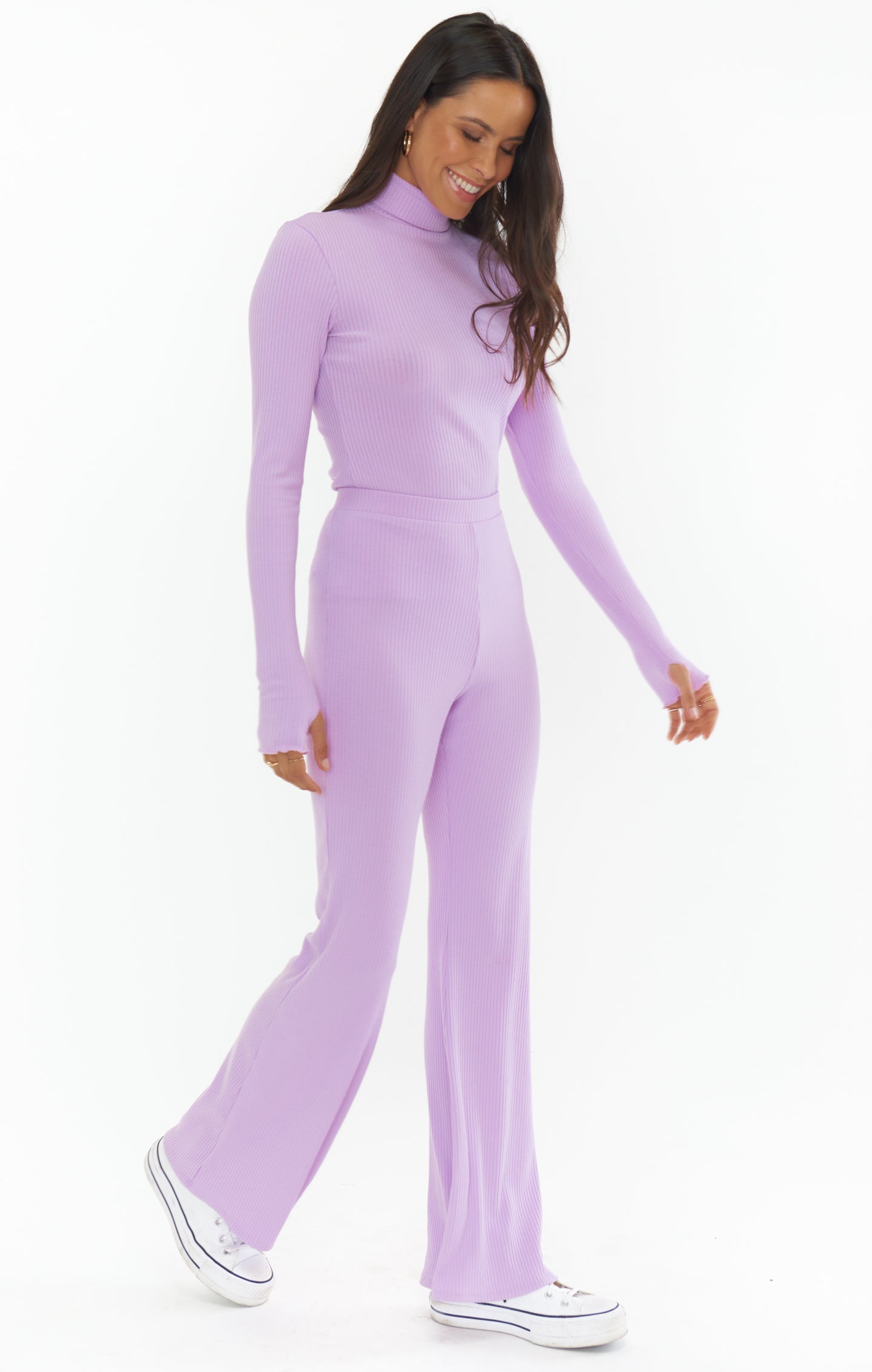 Lilac Rib Knit Mock Neck Top - Cozy Winter Long Sleeve Layer