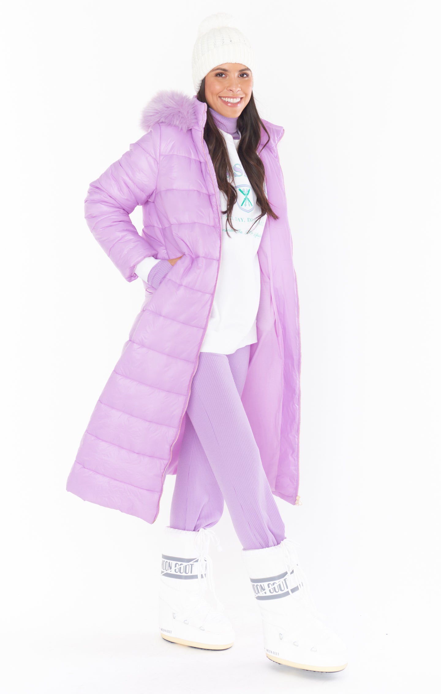 Powder Purple Faux Fur Hooded Snowmass Puffer Jacket