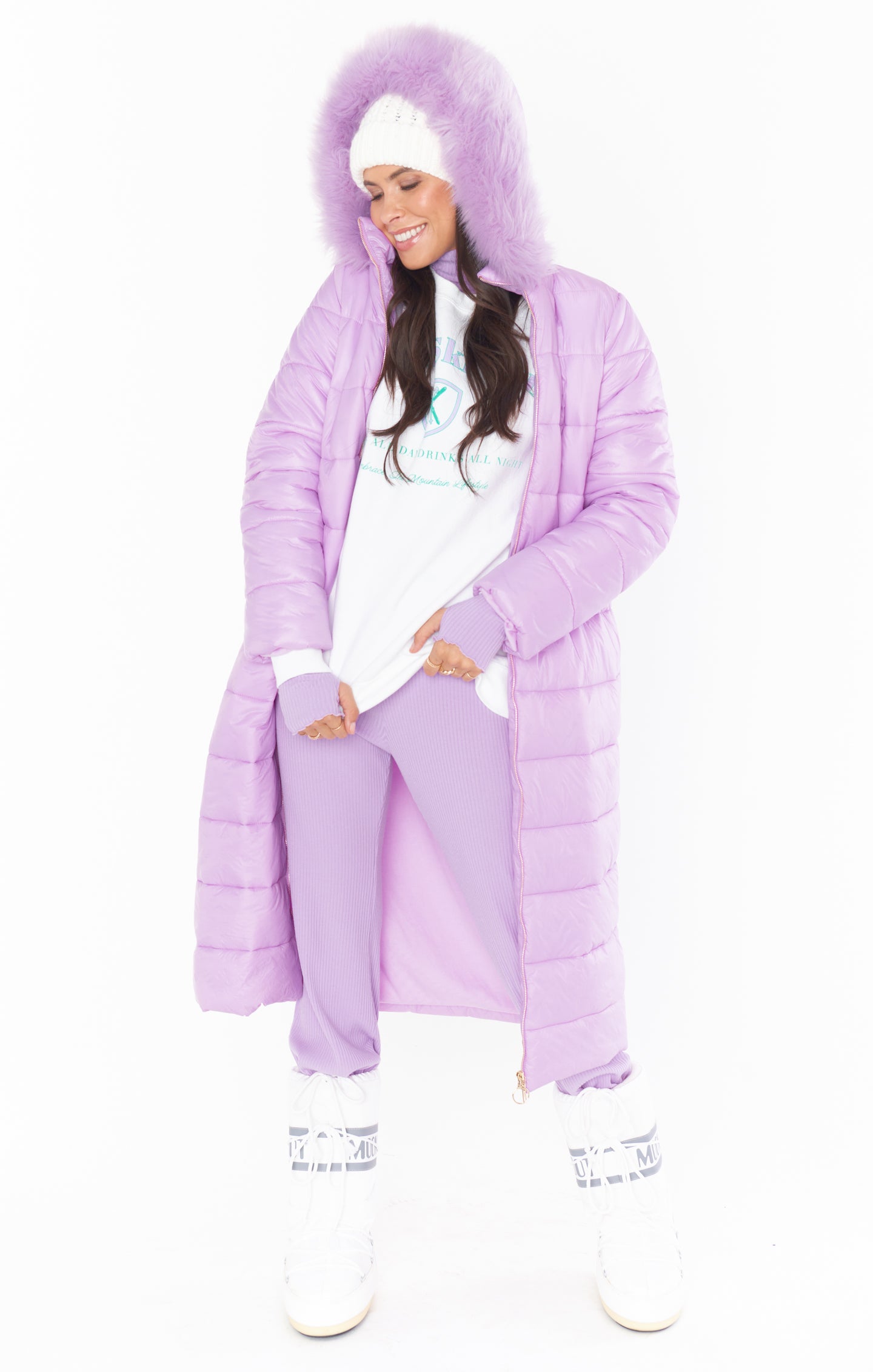 Powder Purple Faux Fur Hooded Snowmass Puffer Jacket