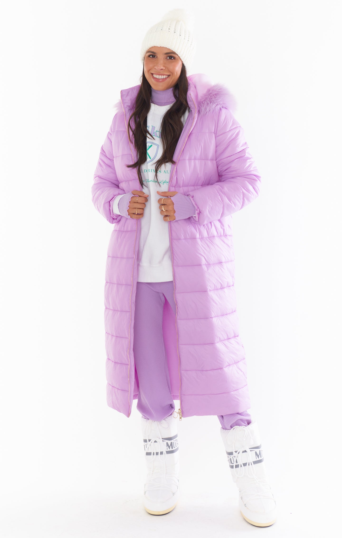 Powder Purple Faux Fur Hooded Snowmass Puffer Jacket