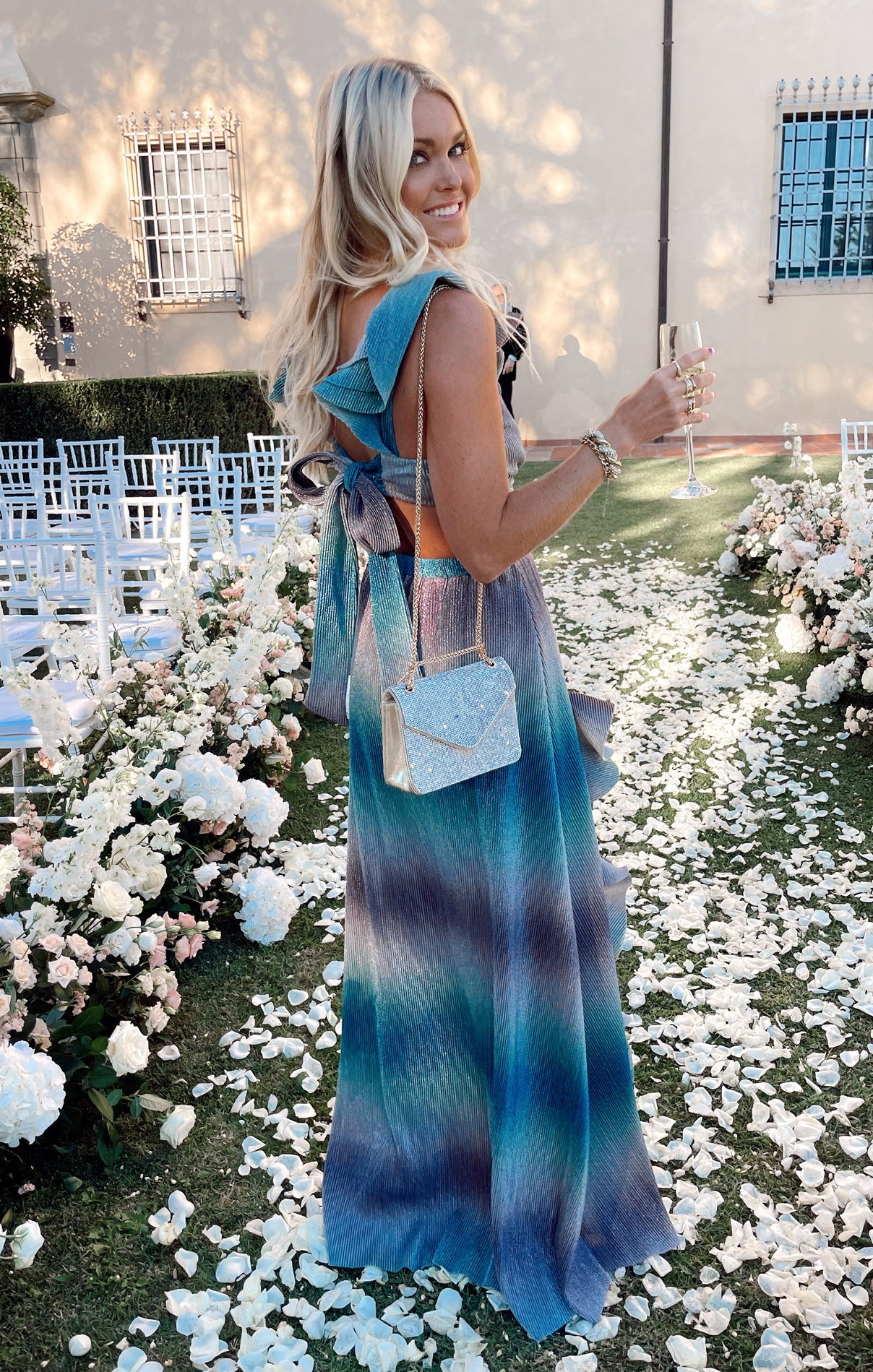 Francie Ruffle Maxi Dress with Side Cutouts & Back Ties