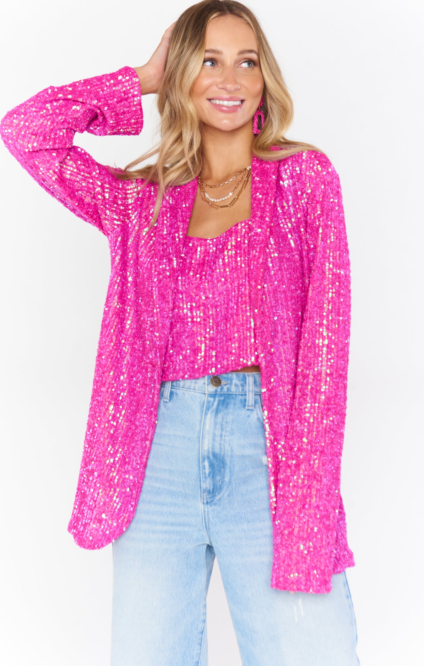 Pink Sequin Dance Blazer for Women - Disco Party Wear