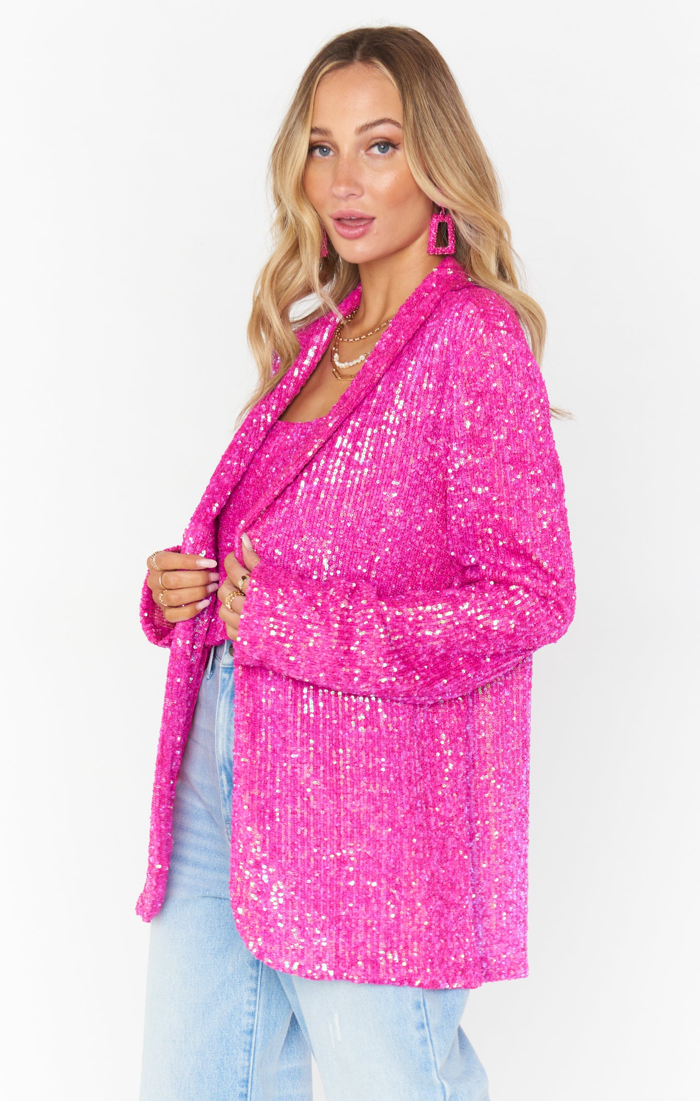 Pink Sequin Dance Blazer for Women - Disco Party Wear