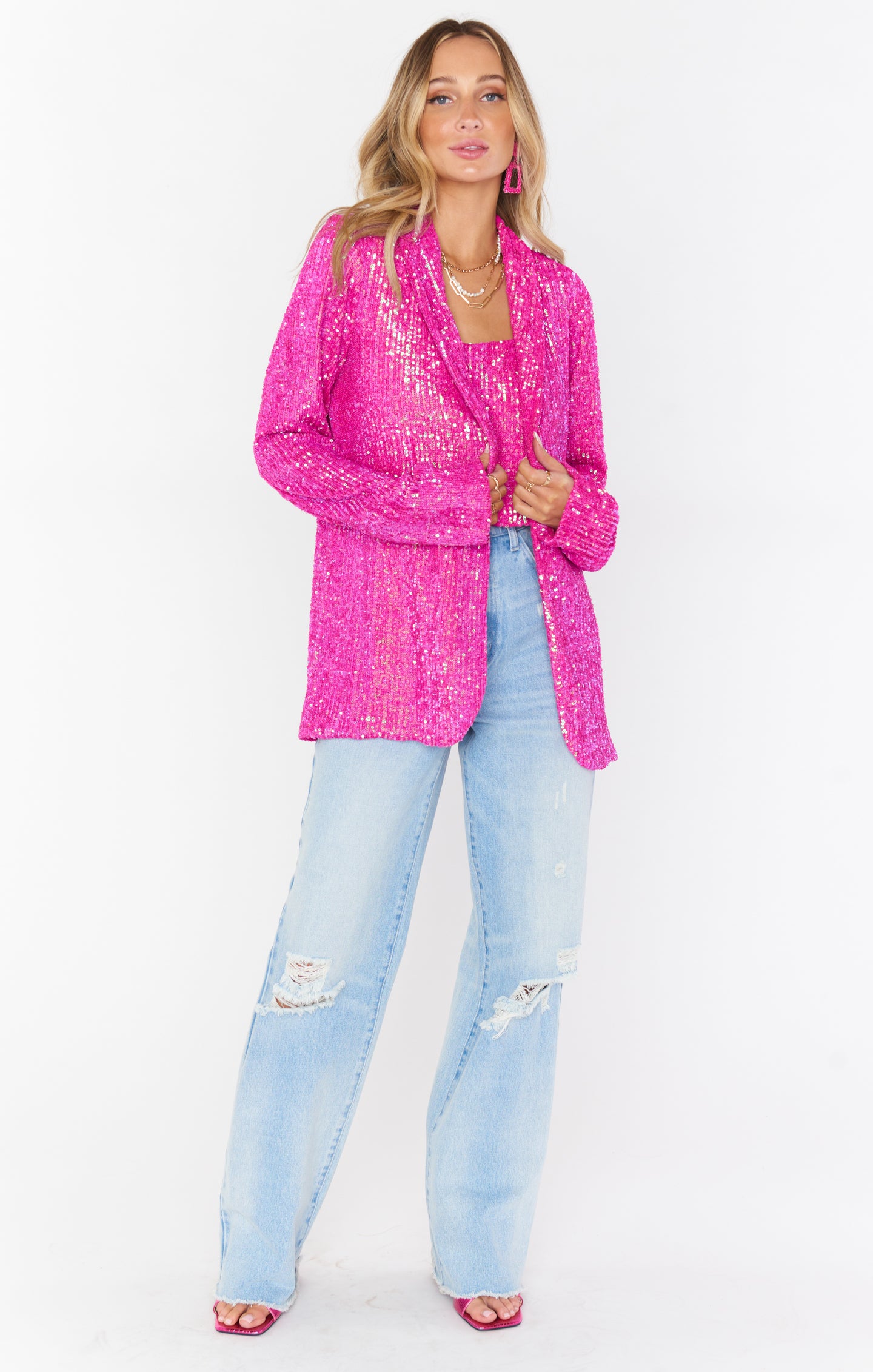 Pink Sequin Dance Blazer for Women - Disco Party Wear
