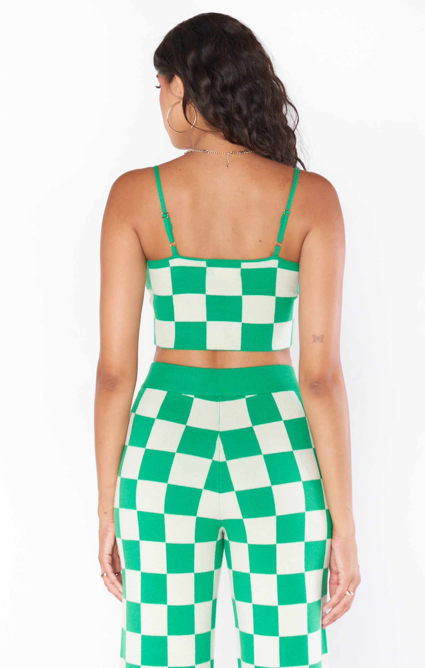 Kelly Green Checker Knit Crop Sweater Top - Connie