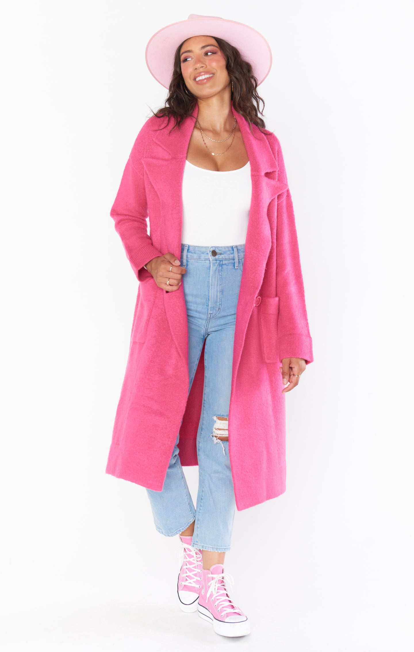 Melrose Oversized Knit Sweater Jacket in Hot Pink