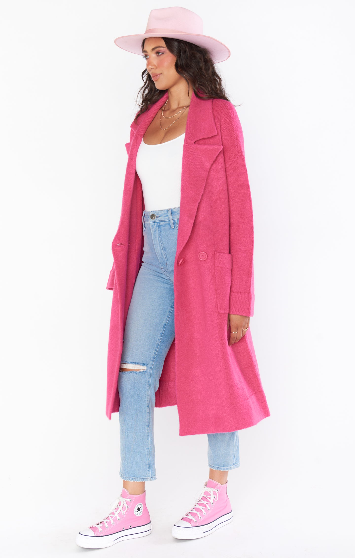 Melrose Oversized Knit Sweater Jacket in Hot Pink
