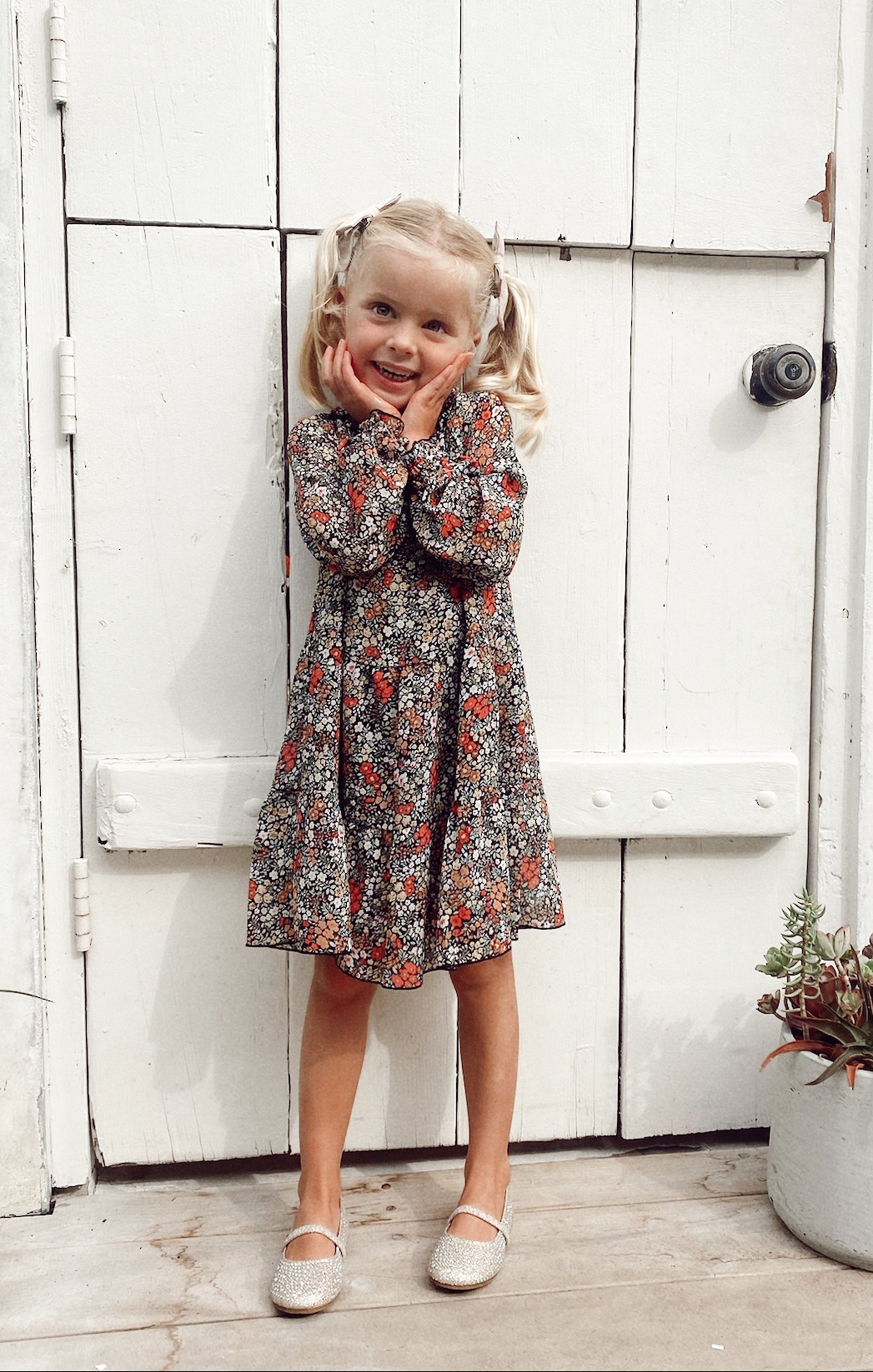 Black Floral Little Birdie Dress for Girls - Tiered Skirt & Long Sleeves