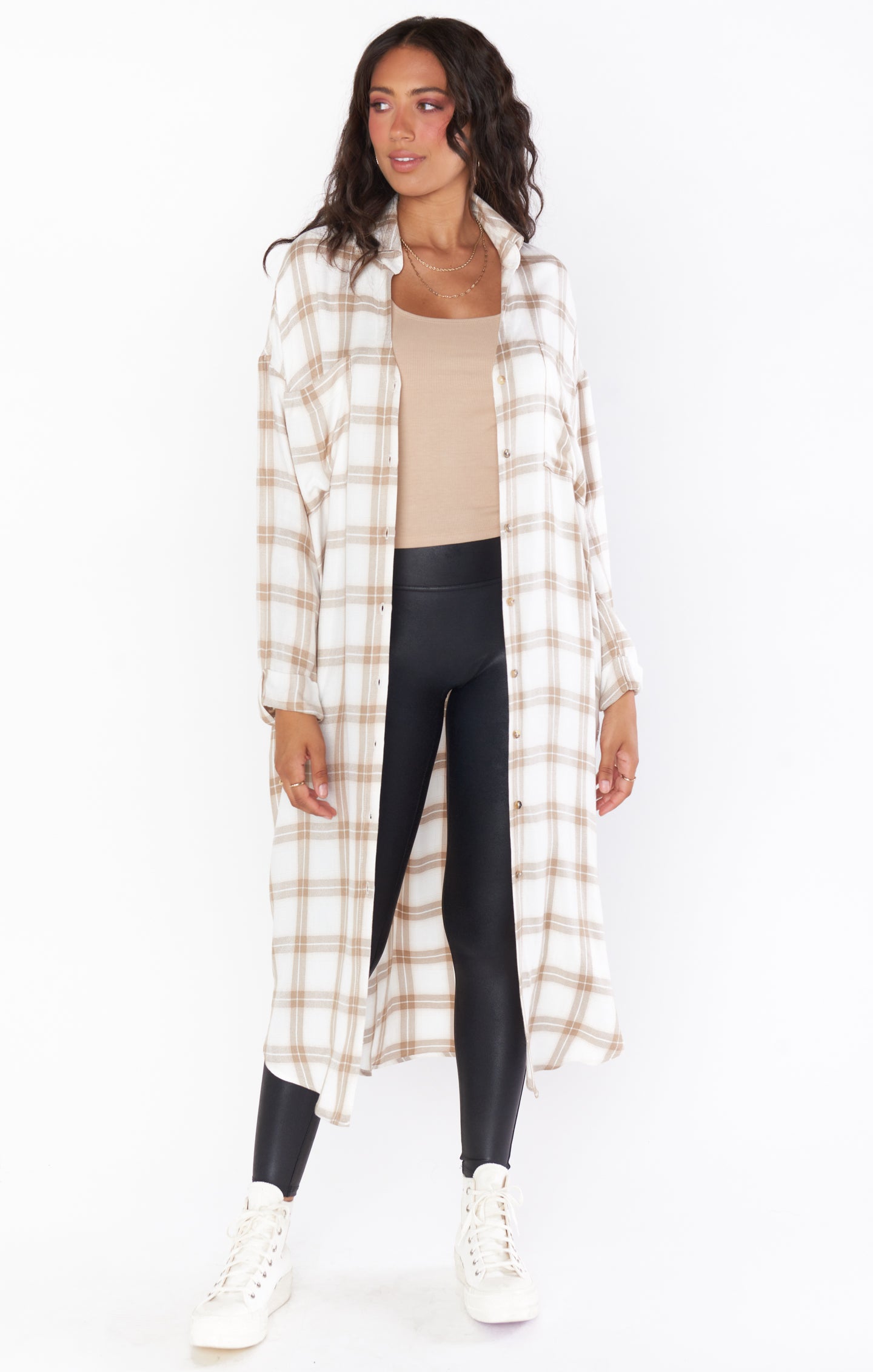 Women's Plaid Button Down Tunic - Oversized Casual Shirt