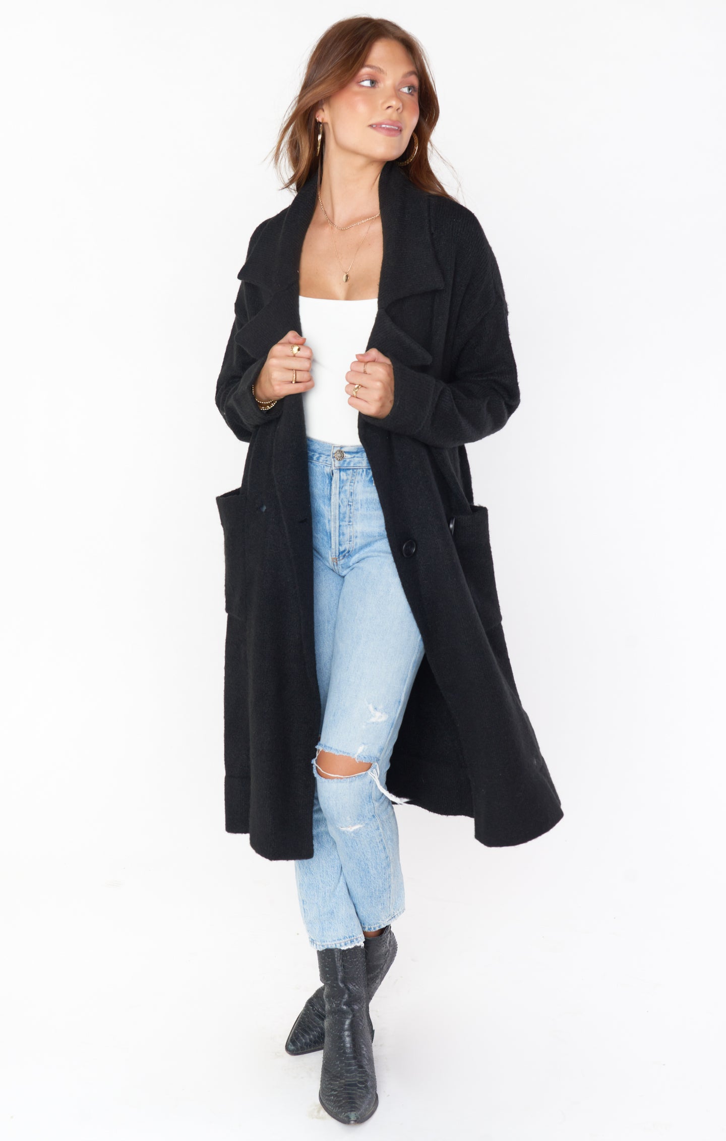 Black Oversized Knit Sweater Jacket – Melrose Style