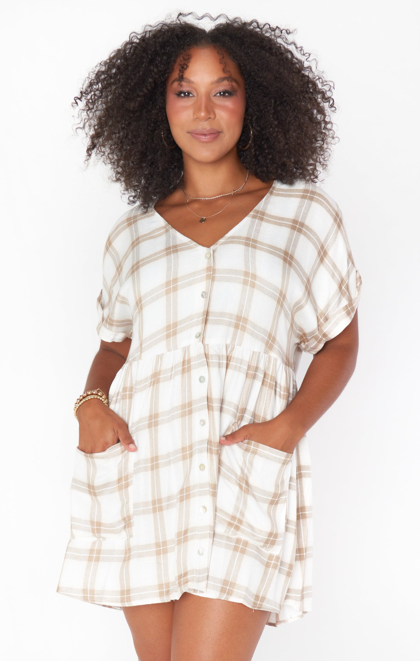 Plaid Mini Dress with Front Pockets - Odessa Everyday Button Down