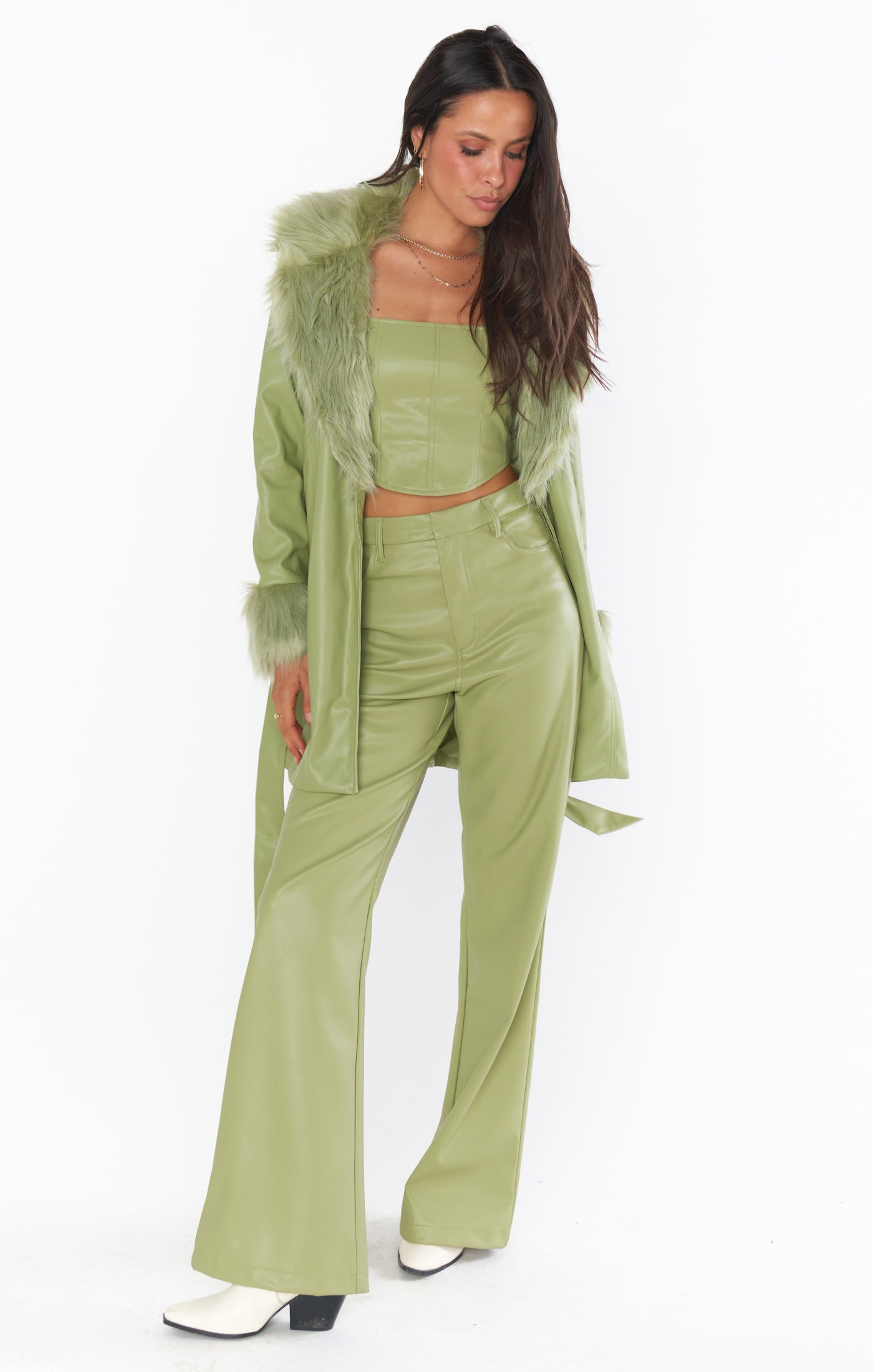 Faux Leather Corset Top in Sage - Sleek Bustier Style