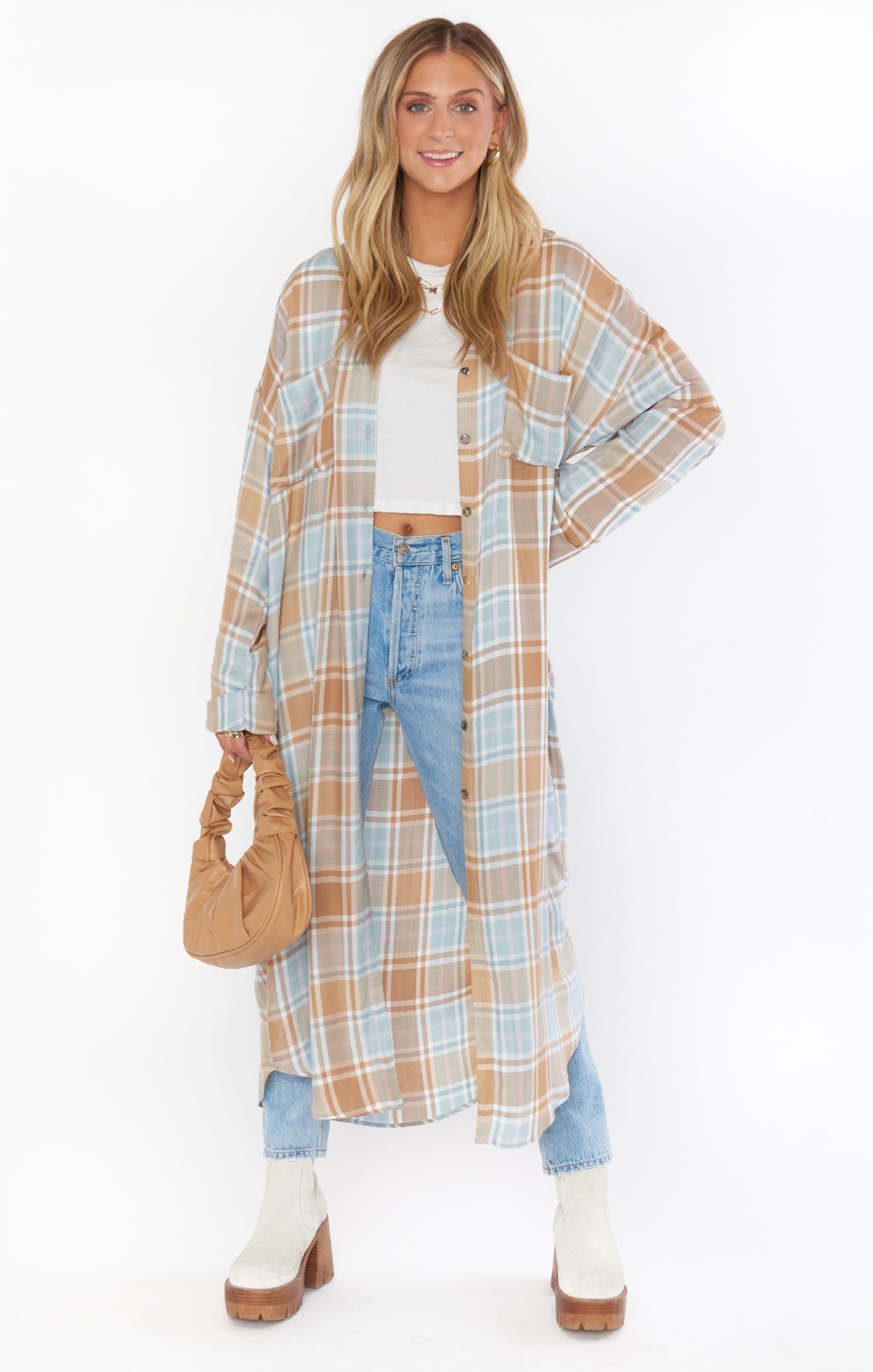 Leo Plaid Button Down Tunic - Oversized Fall Shirt for Women