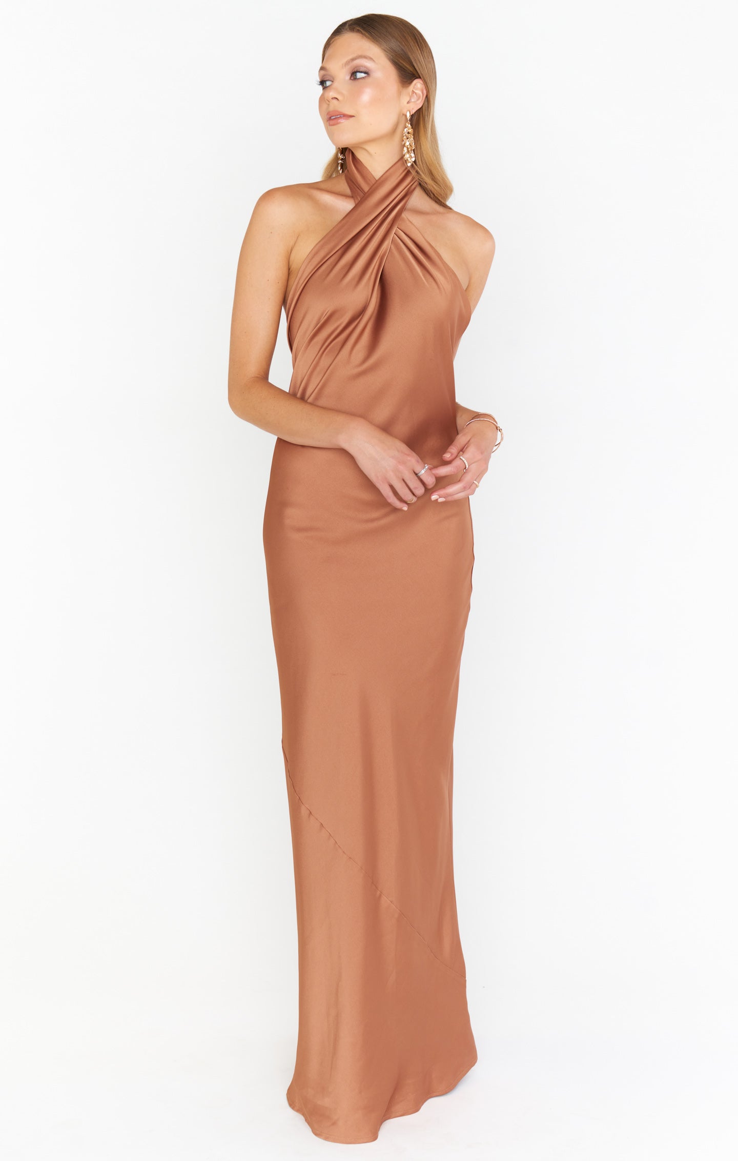 Jasmine Halter Maxi Dress in Copper Luxe Satin