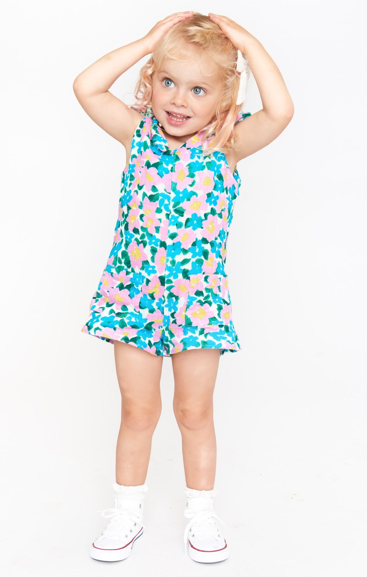 Floral Mini Romper with Adjustable Straps - Violets Garden
