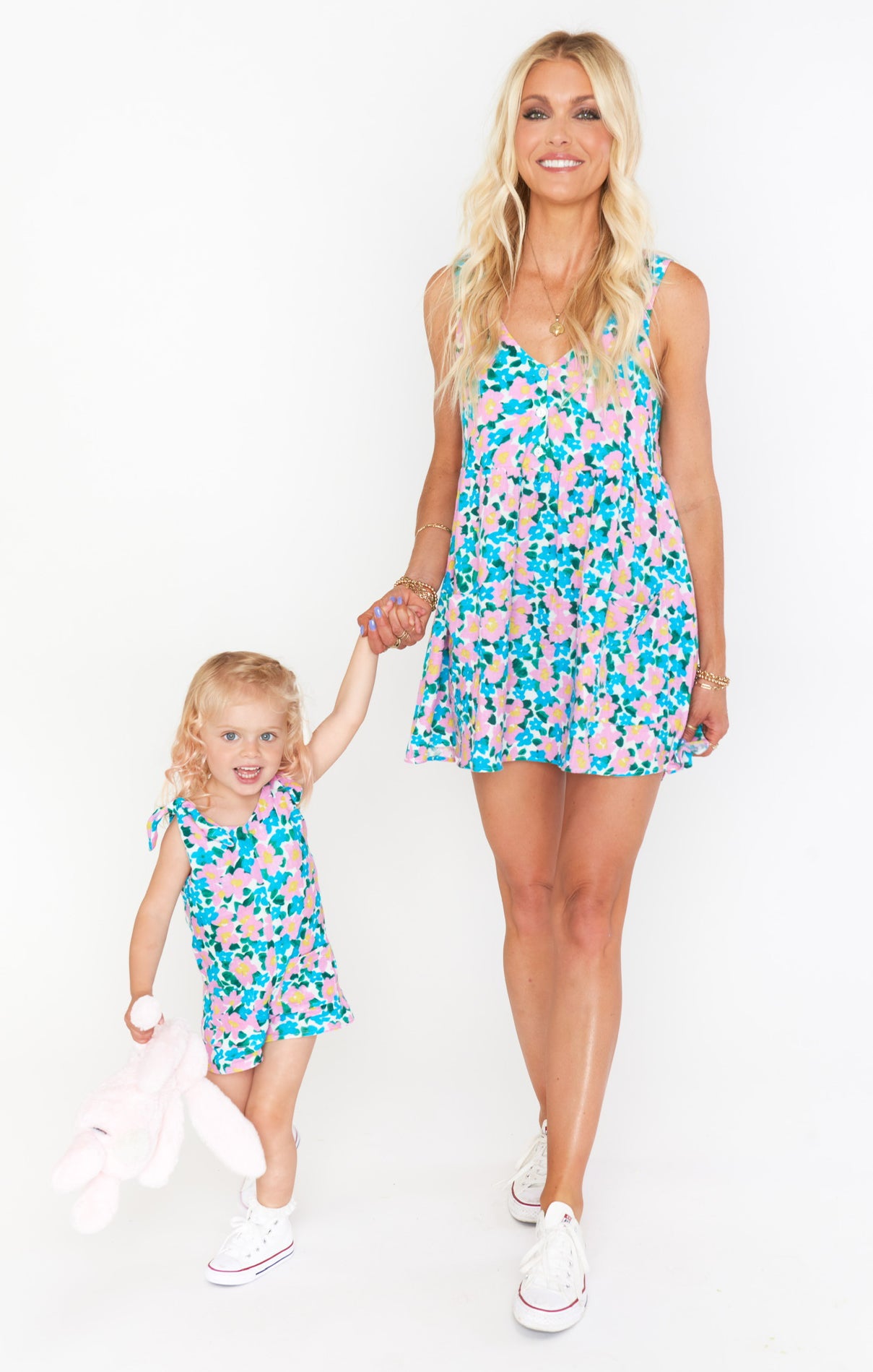Floral Mini Romper with Adjustable Straps - Violets Garden