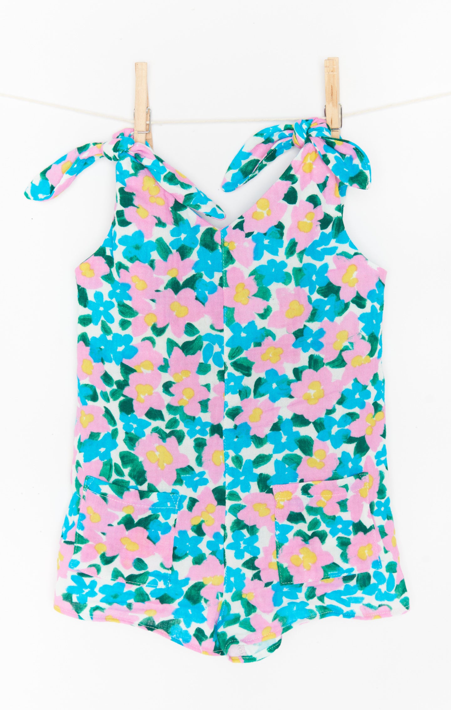Floral Mini Romper with Adjustable Straps - Violets Garden