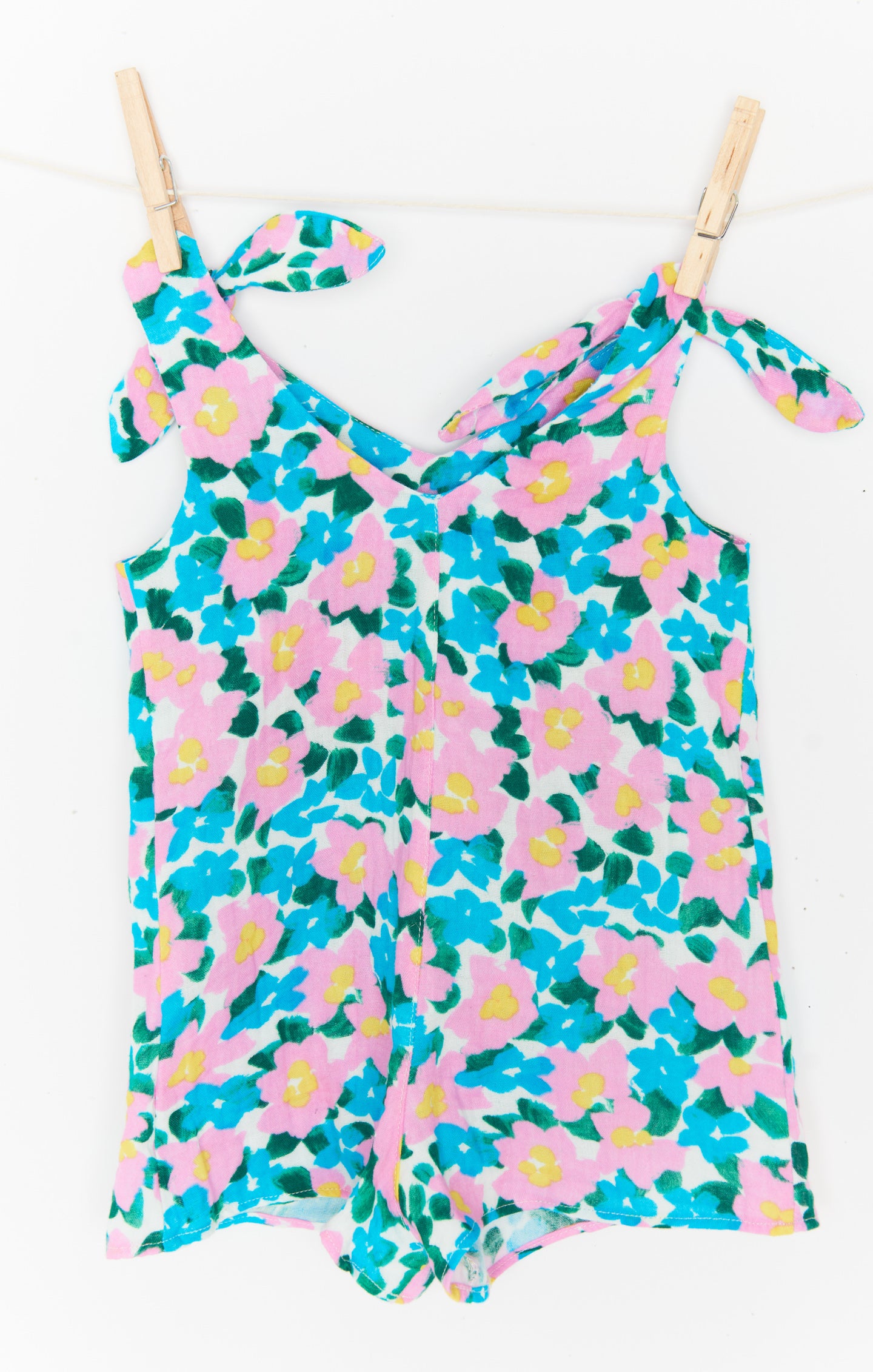 Floral Mini Romper with Adjustable Straps - Violets Garden