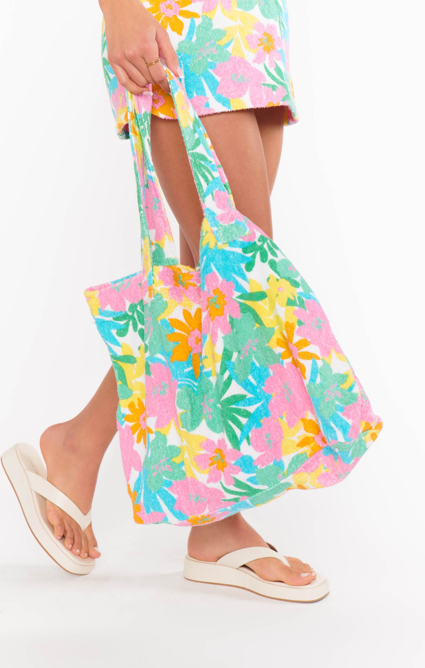 Beachy Floral Terry Tote Bag for Summer Beach & Brunch