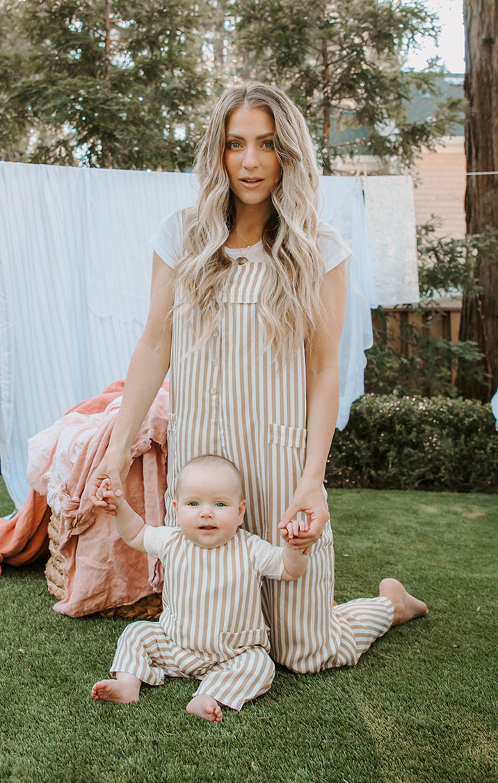 Beige Striped Jumpsuit for Women - Comfortable Everyday Romper