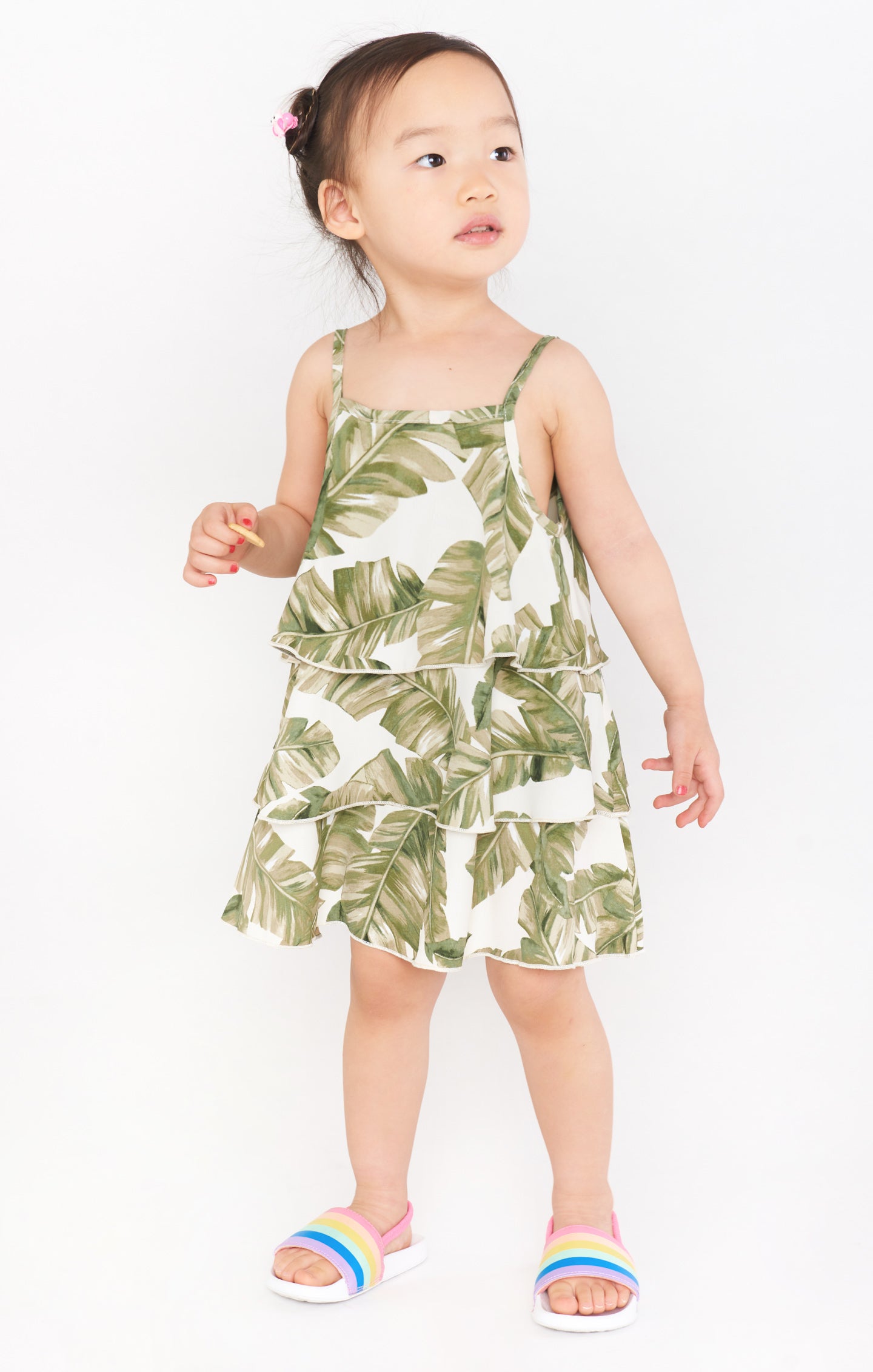 Reagan Green Majestic Palm Ruffle Dress for Girls