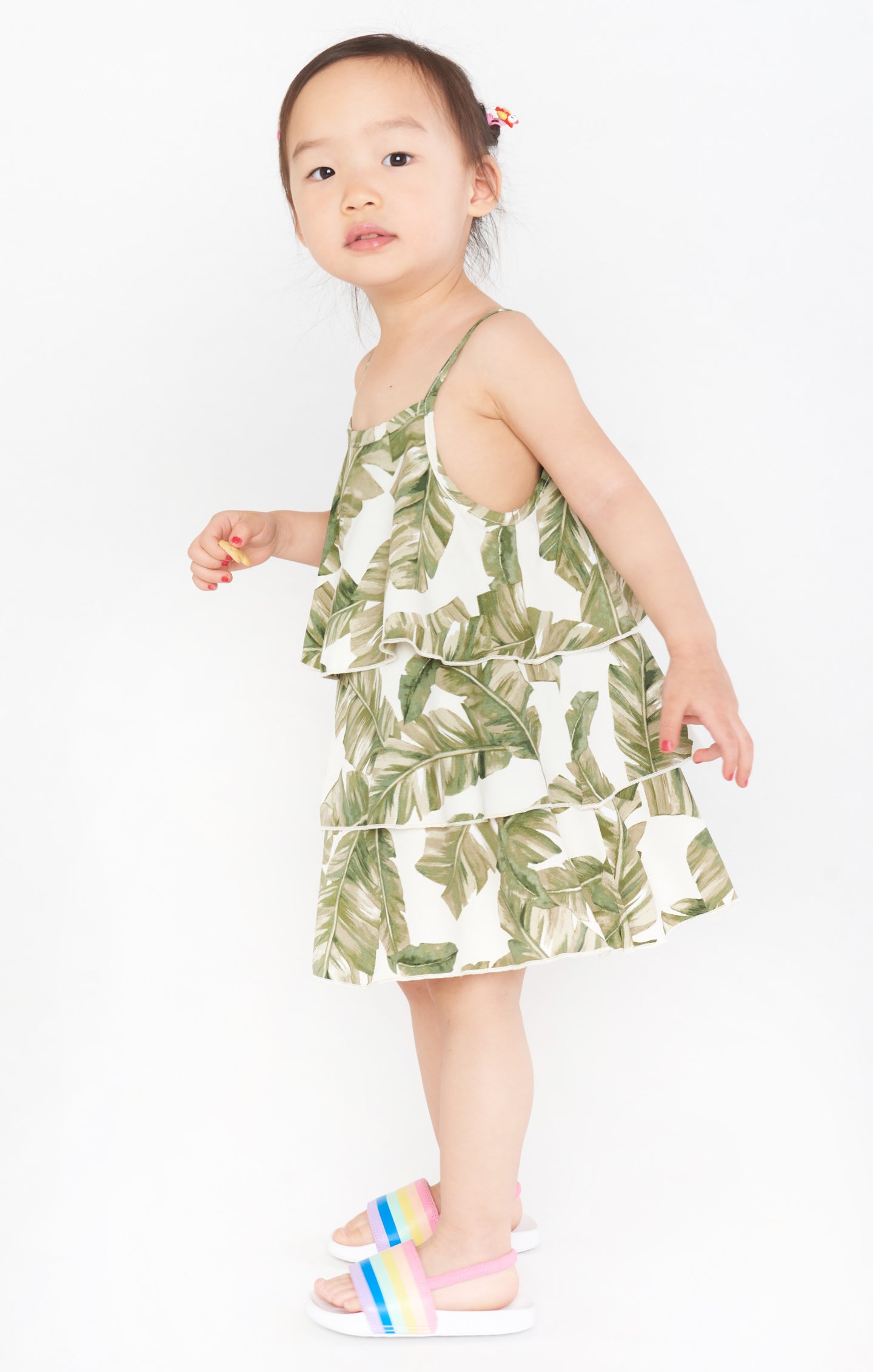 Reagan Green Majestic Palm Ruffle Dress for Girls