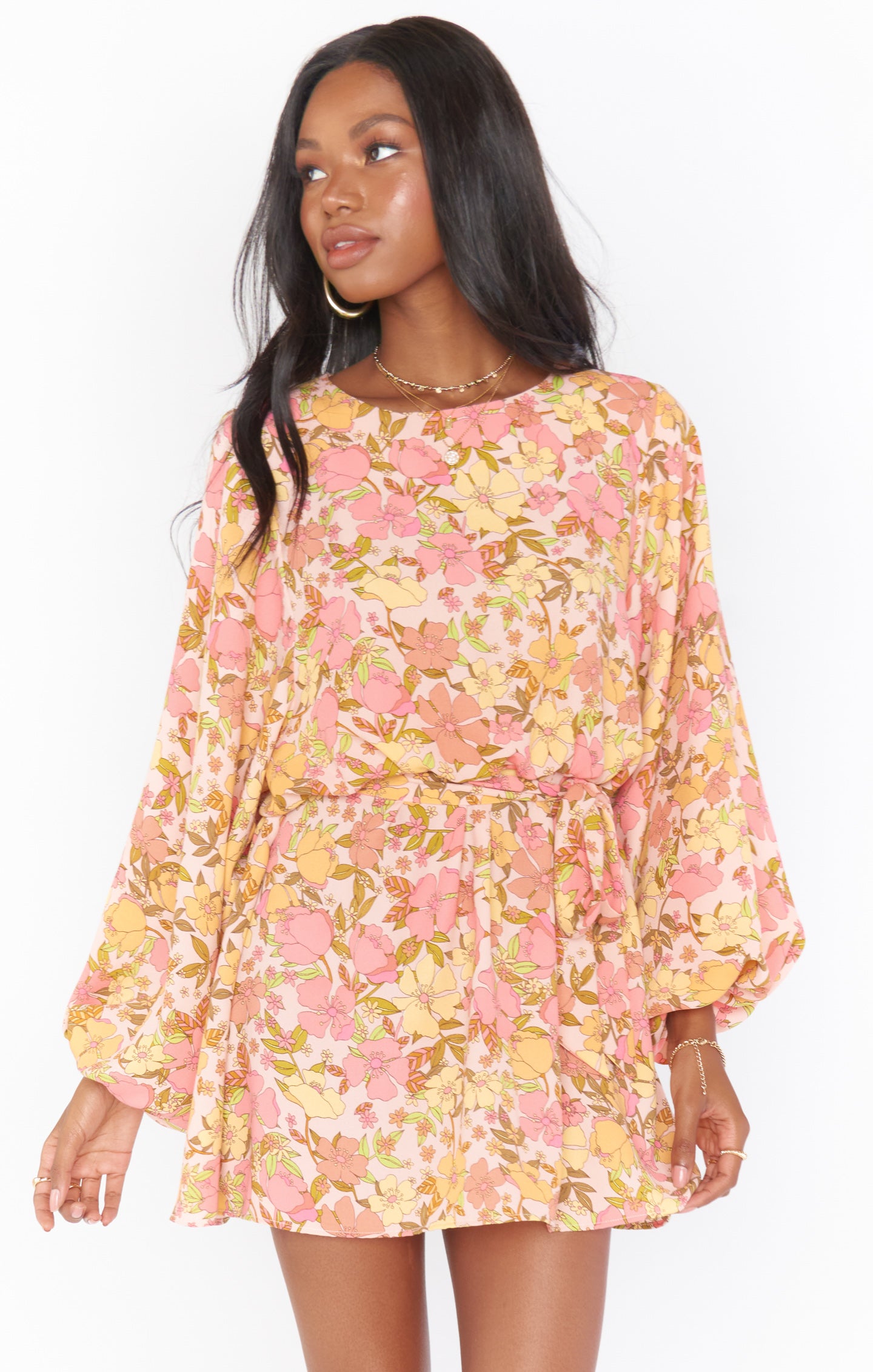 Floral Mini Dress with Dolman Sleeves - Larissa by Pretty Poppy