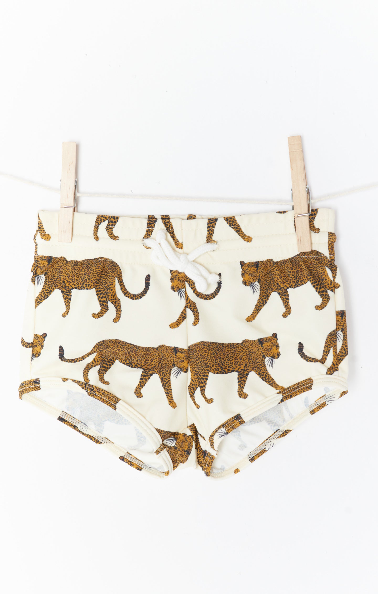 Baby Cheetah Print Swim Shorts with Drawstring - Knox White Catwalk