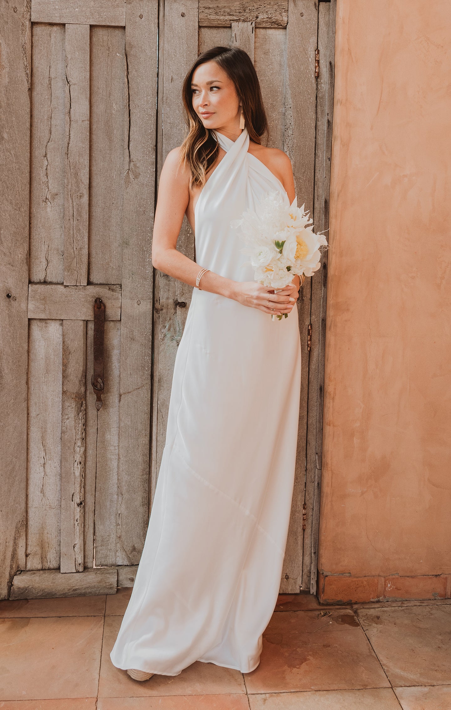 Jasmine Ivory Satin Halter Maxi Dress for Special Occasions