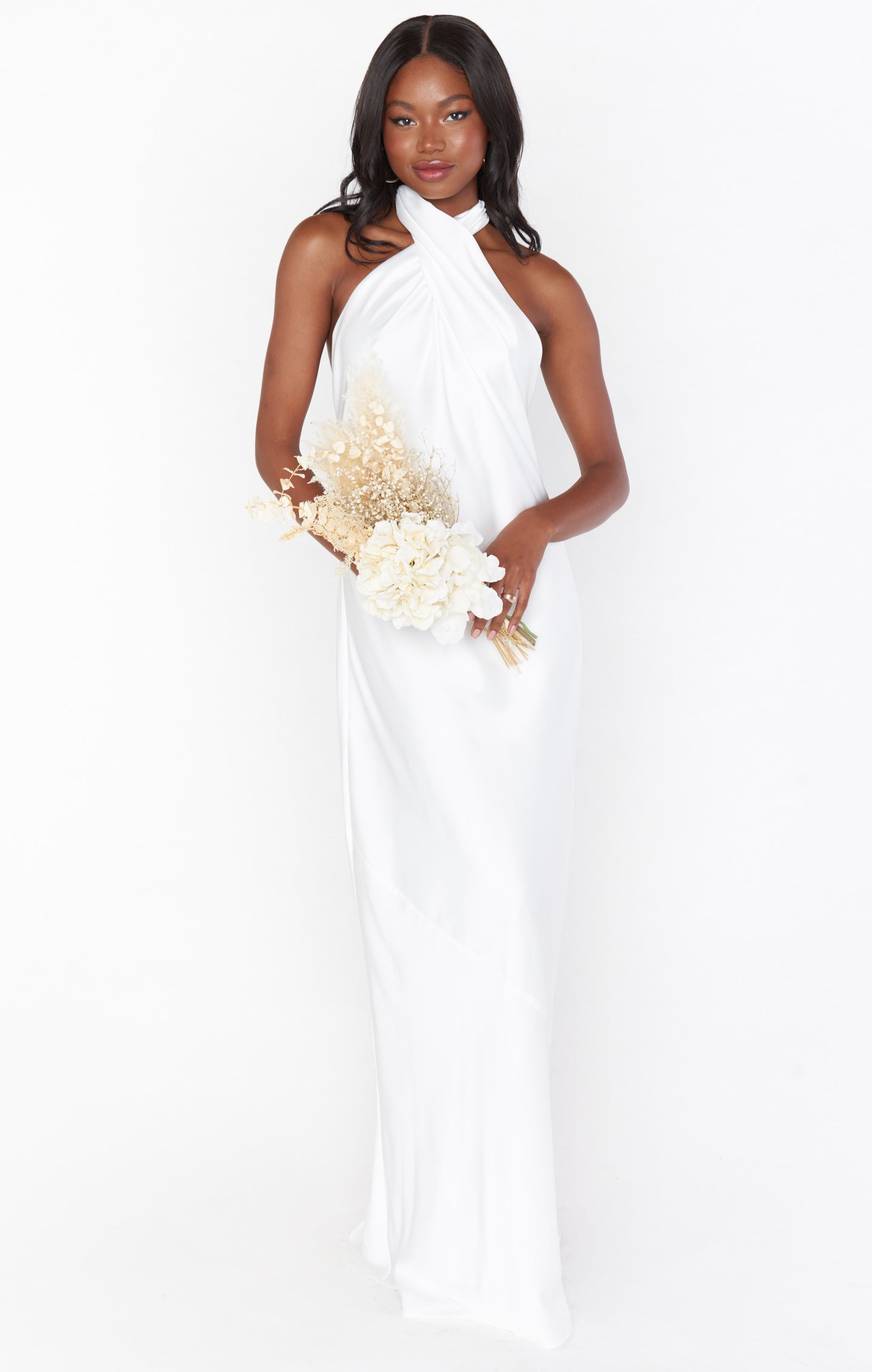 Jasmine Ivory Satin Halter Maxi Dress for Special Occasions